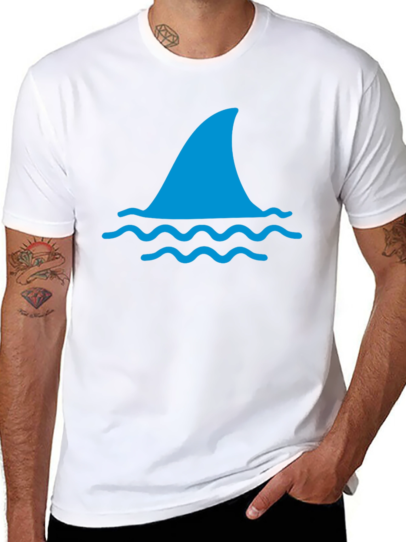 Shark Fin Graphic Tee - Black Cotton T-Shirt