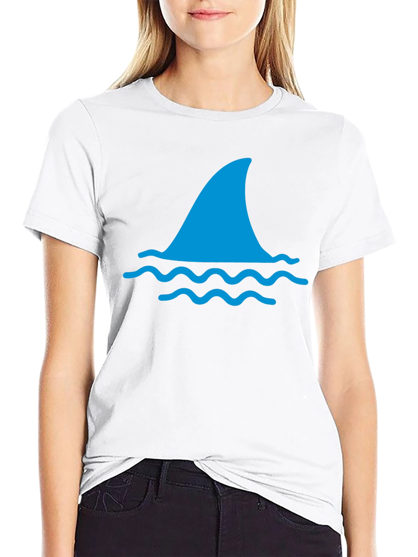 Shark Fin Graphic Tee - Black Cotton T-Shirt