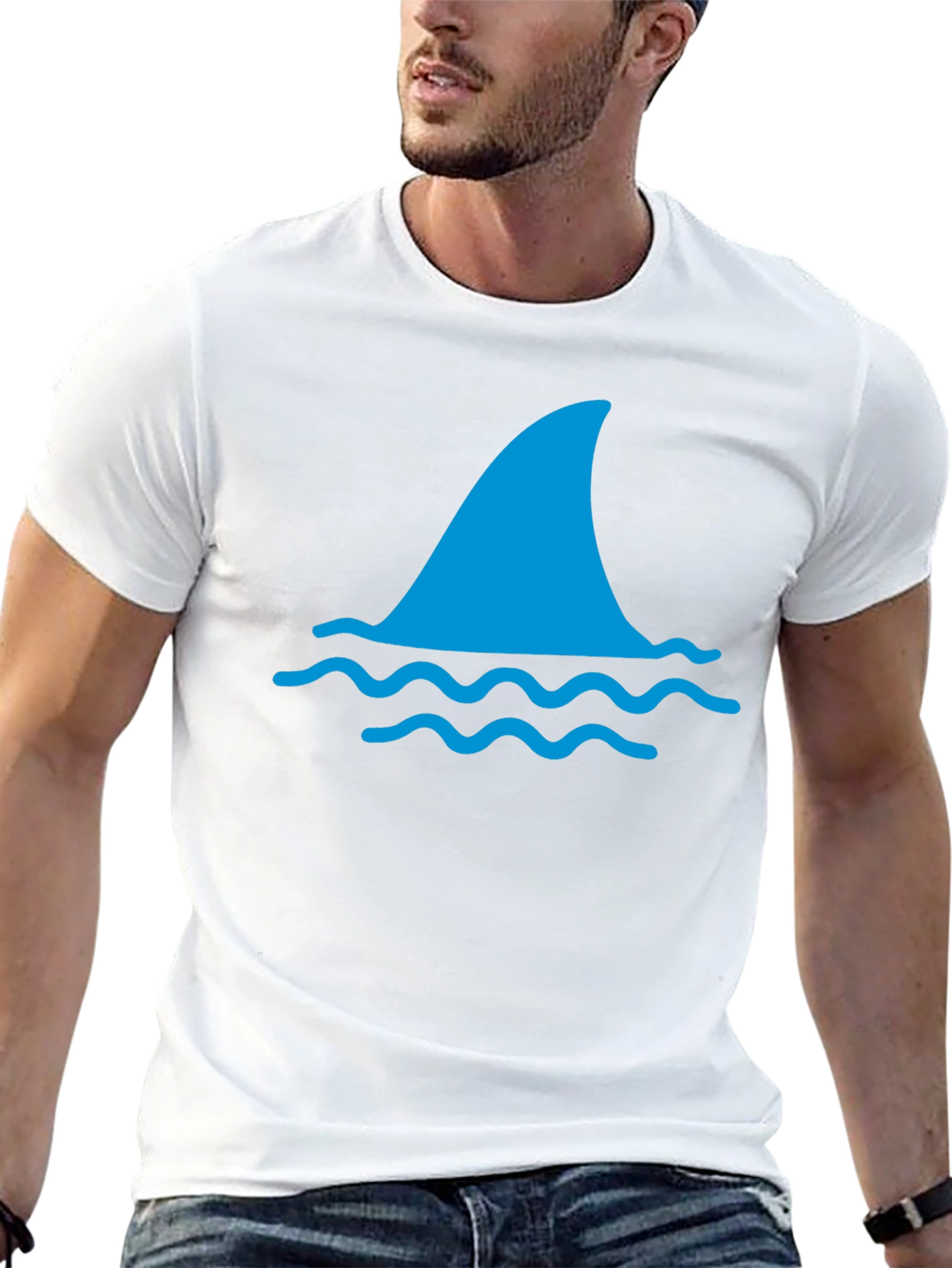 Shark Fin Graphic Tee - Black Cotton T-Shirt