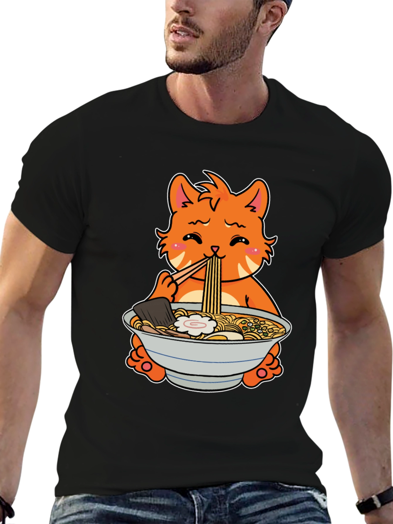 Ramen Cat T-Shirt - Cute Anime Style