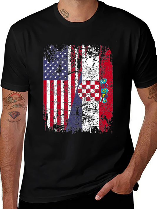 USA Croatia Flag Distressed T-Shirt