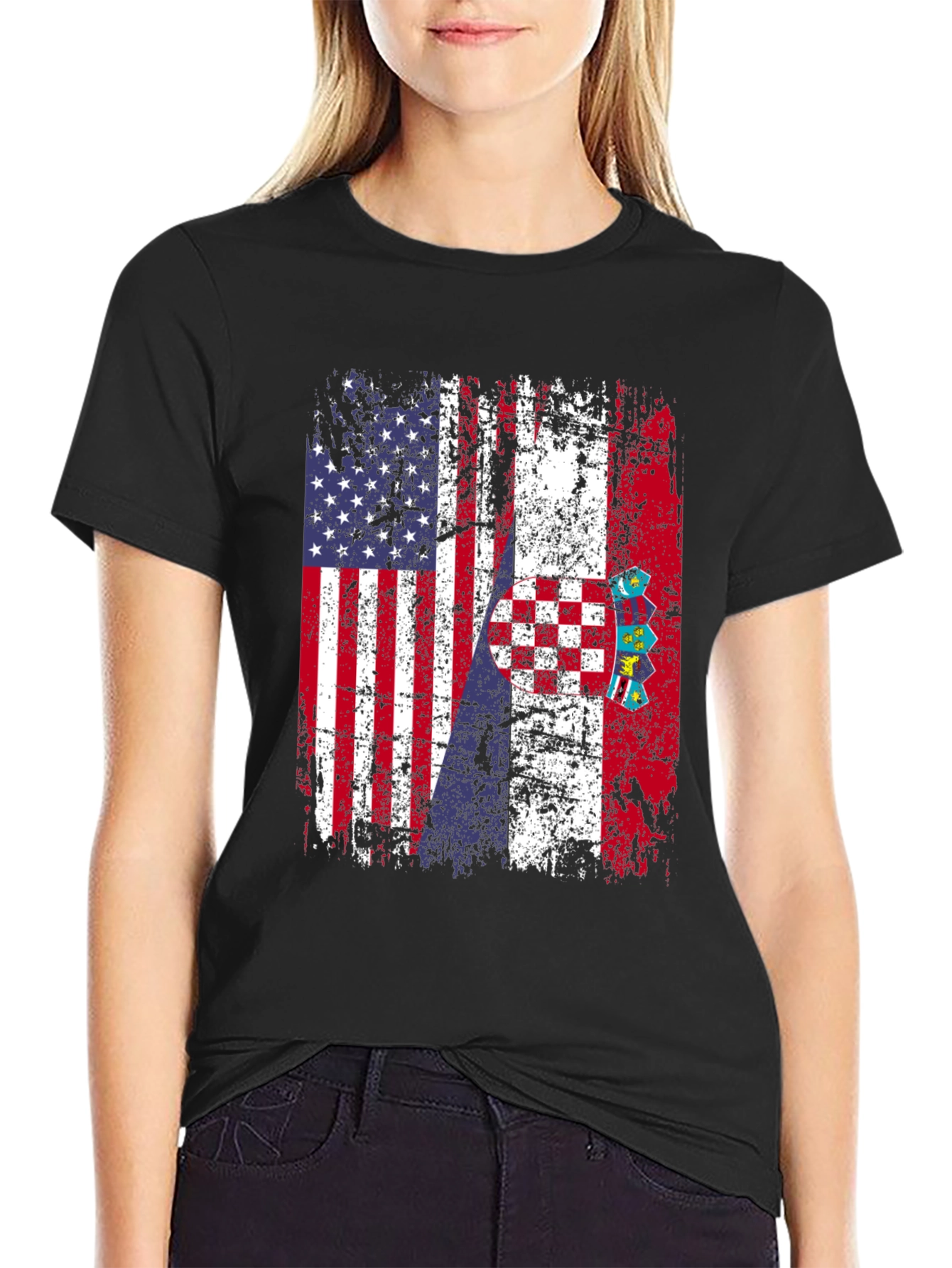 USA Croatia Flag Distressed T-Shirt