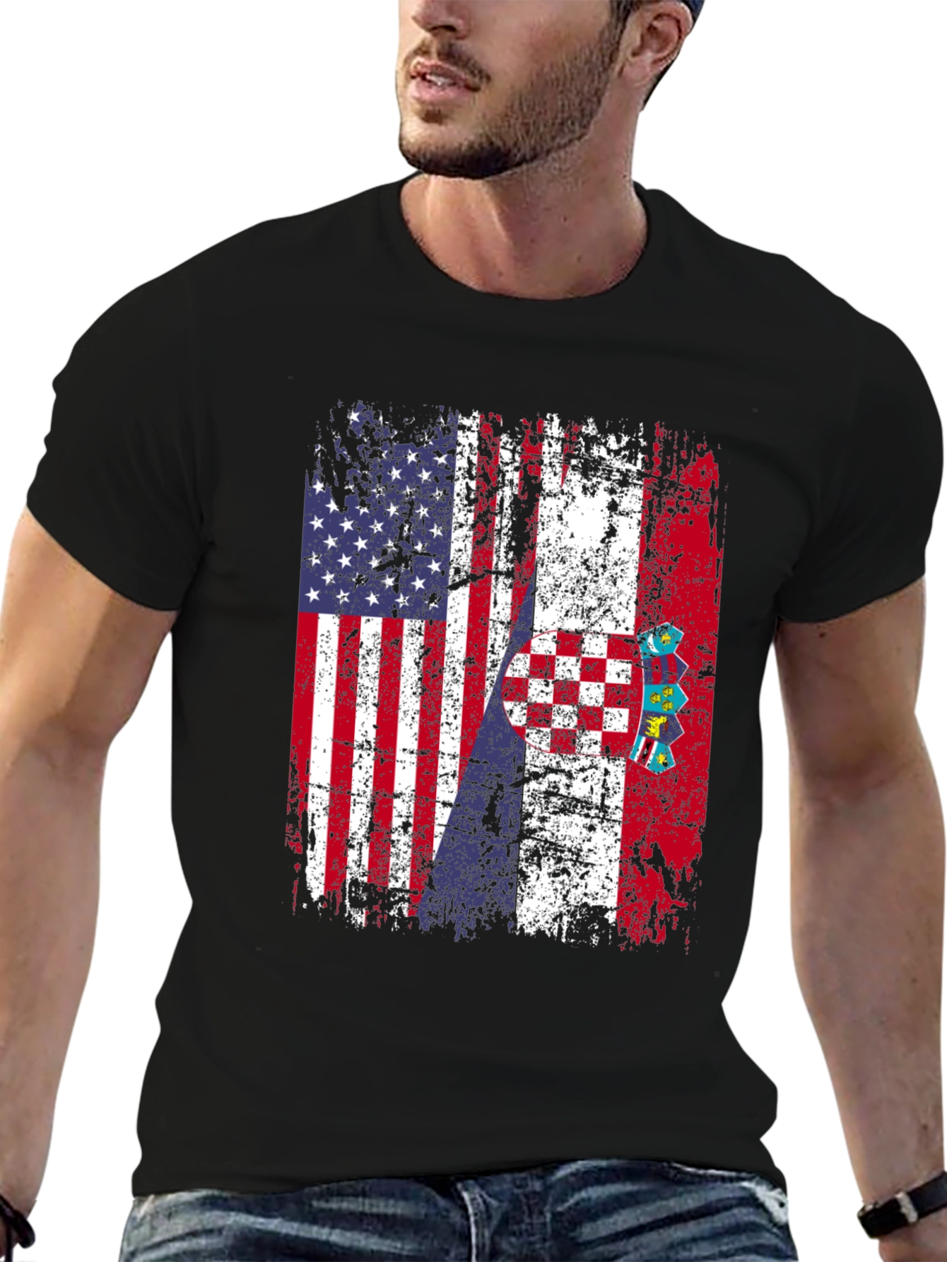 USA Croatia Flag Distressed T-Shirt