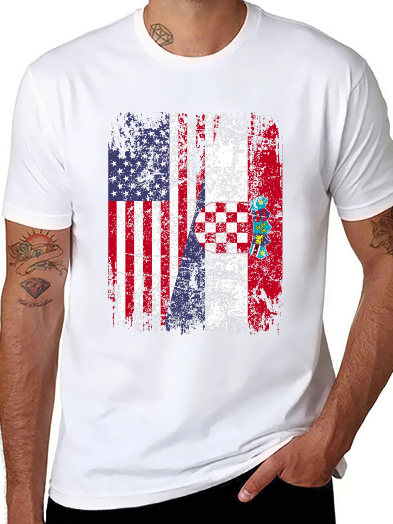 USA Croatia Flag Distressed T-Shirt