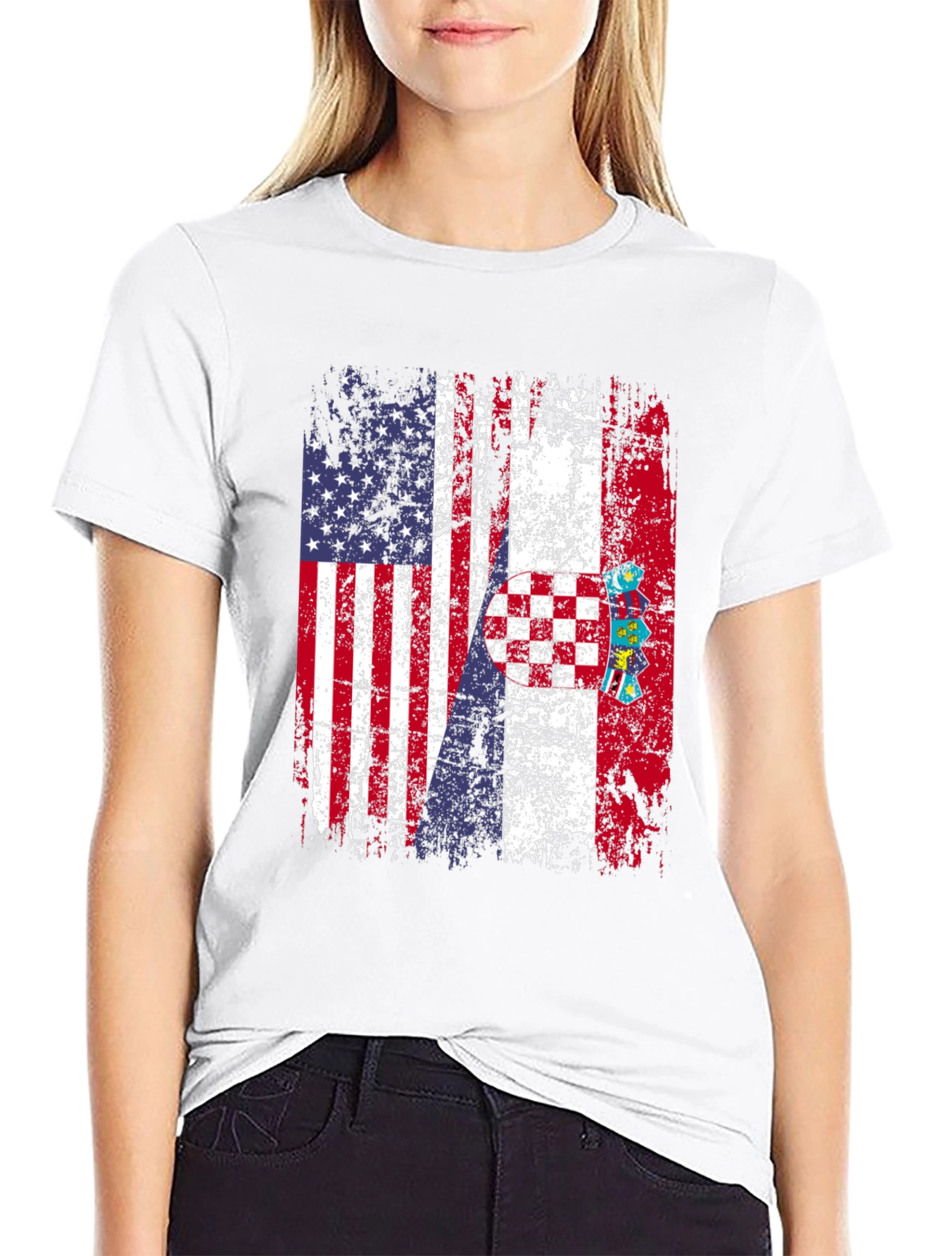 USA Croatia Flag Distressed T-Shirt