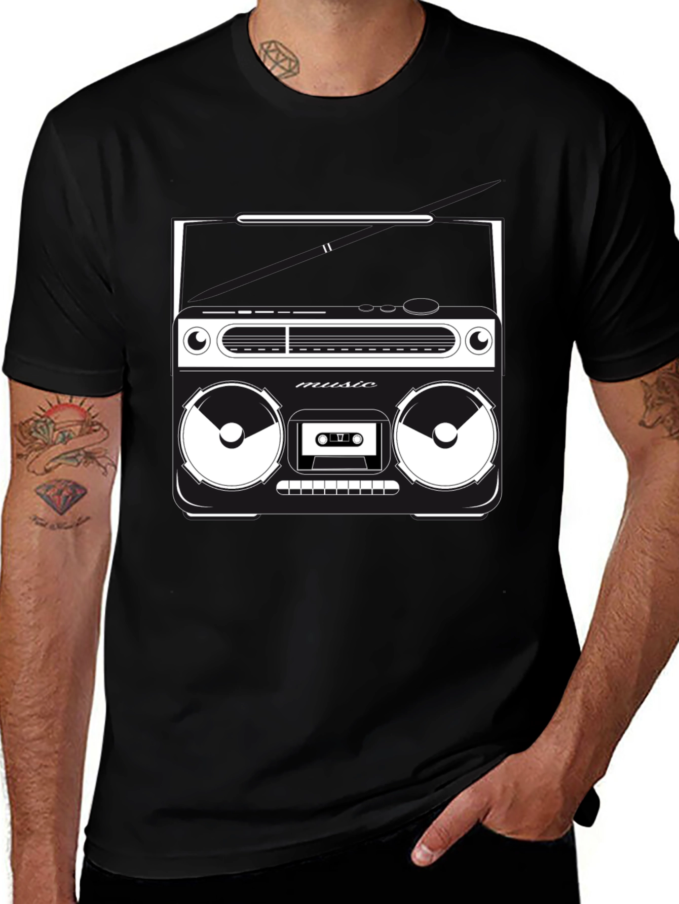 Retro Boombox Graphic T-Shirt - Classic Music Style