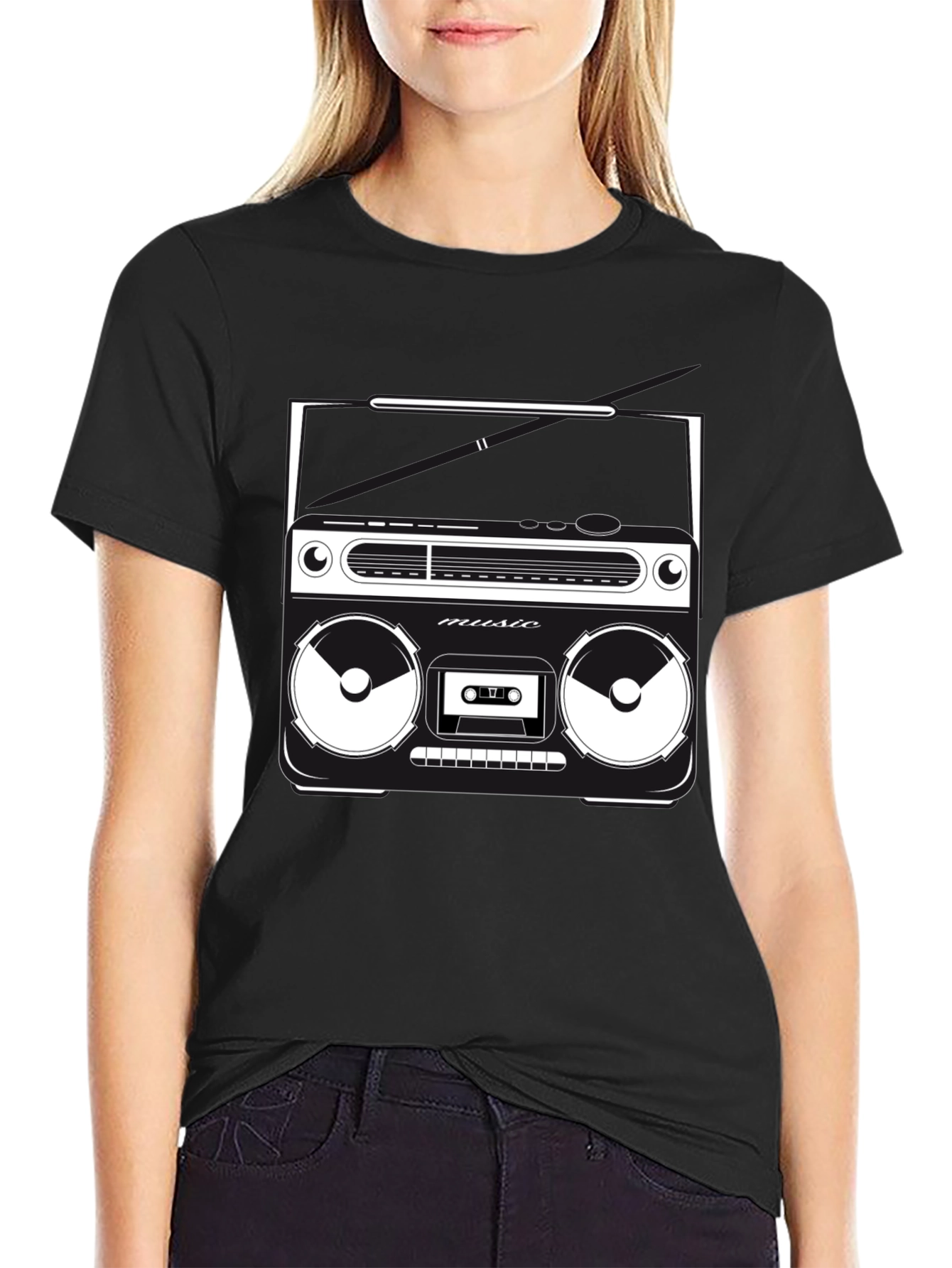 Retro Boombox Graphic T-Shirt - Classic Music Style