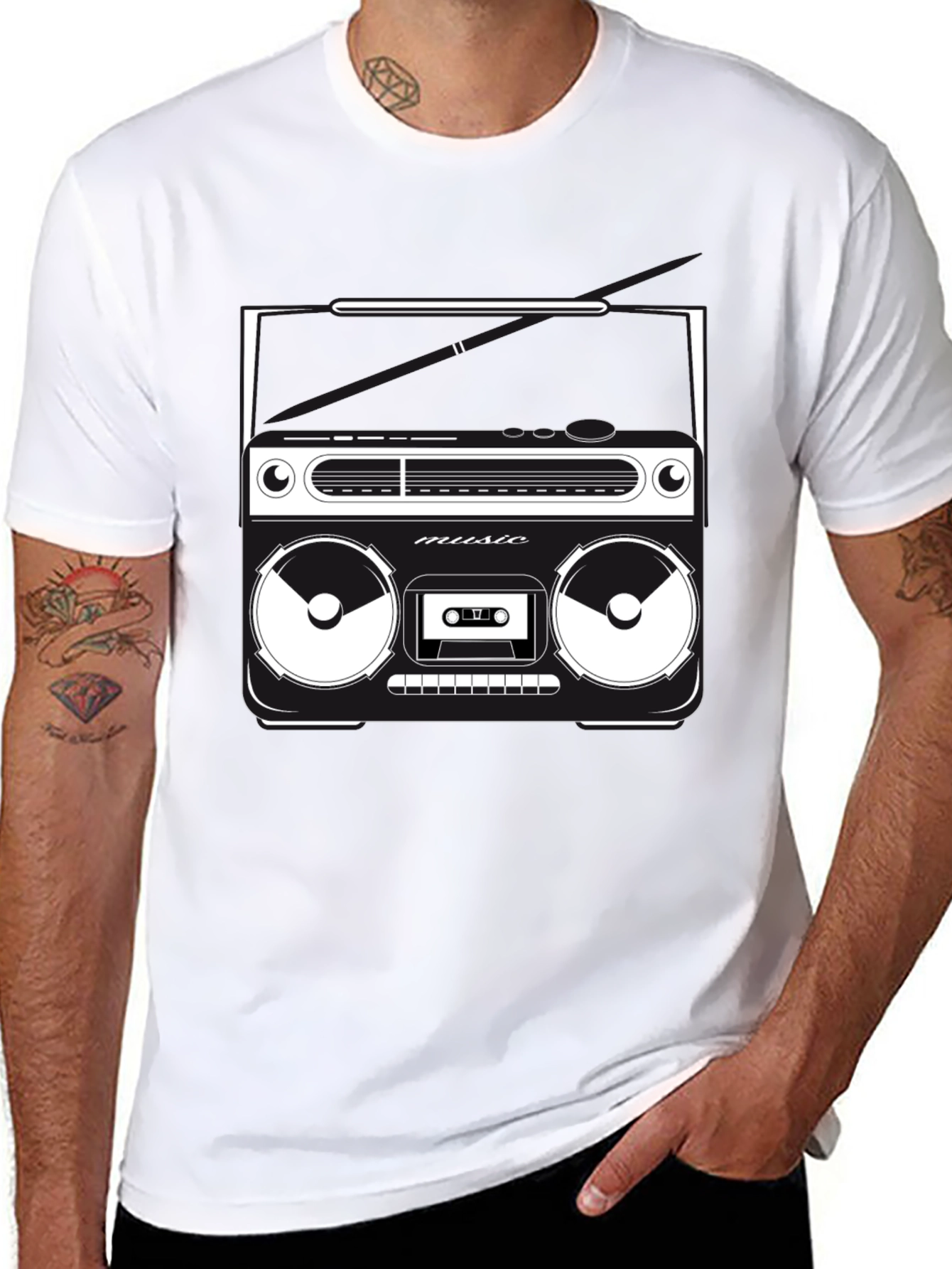 Retro Boombox Graphic T-Shirt - Classic Music Style
