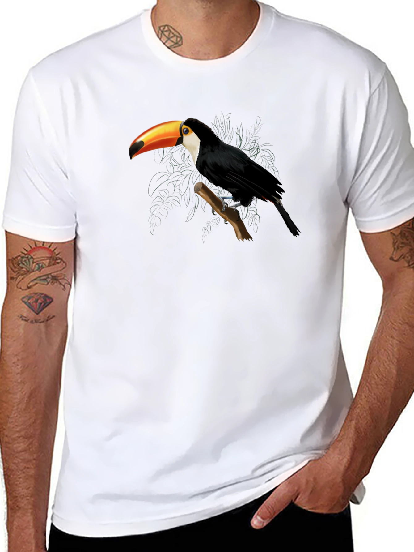 Toucan Graphic Tee - Black Cotton Casual Shirt