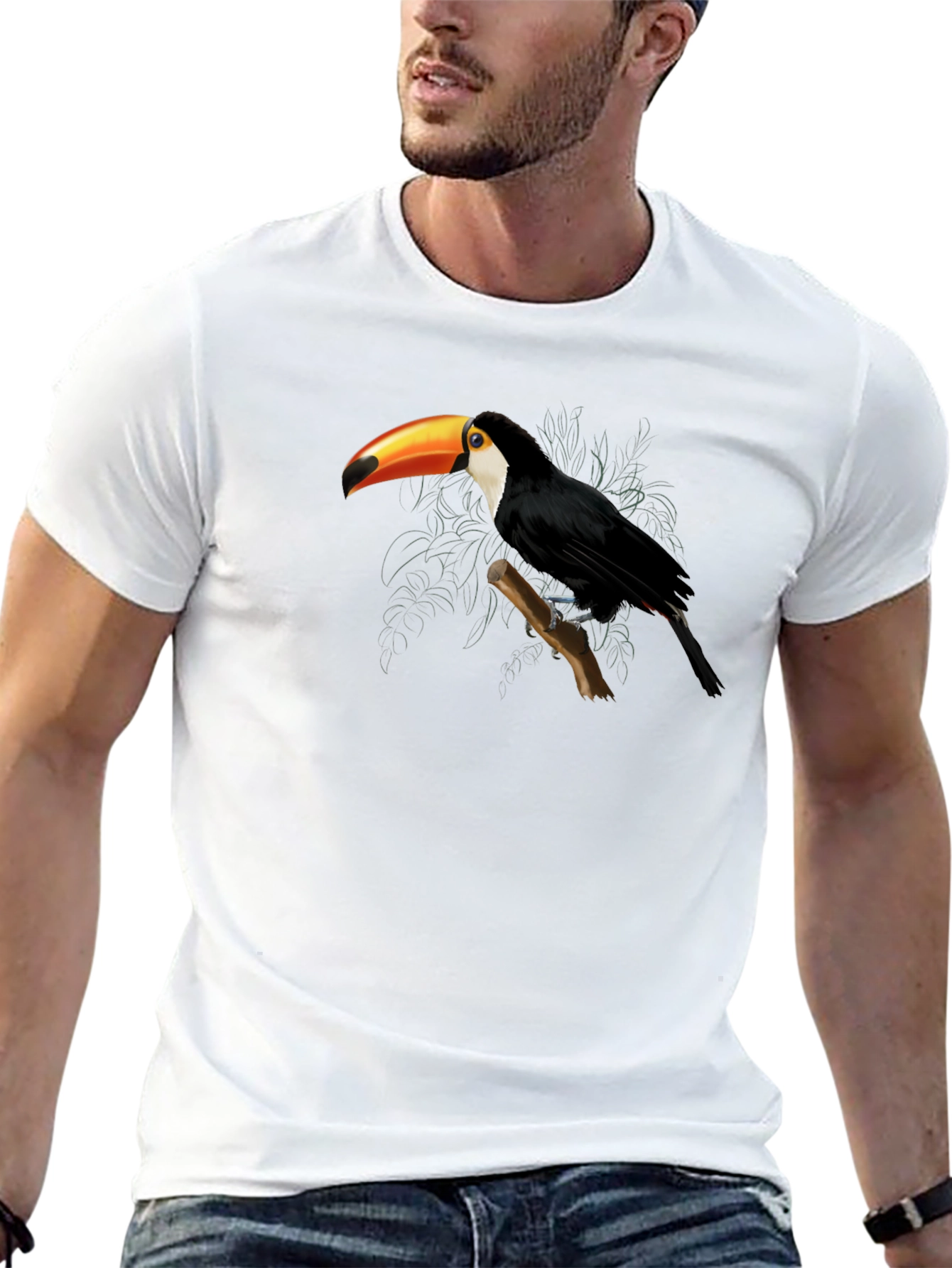 Toucan Graphic Tee - Black Cotton Casual Shirt