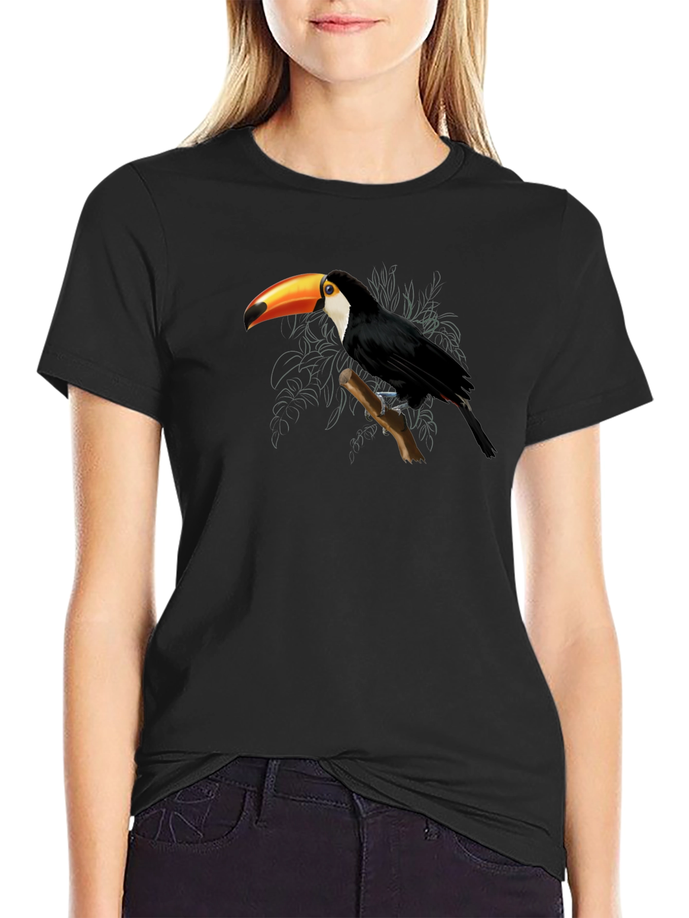 Toucan Graphic Tee - Black Cotton Casual Shirt