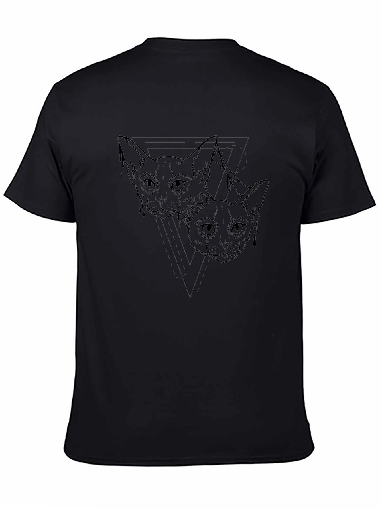 Mens Black Cat Graphic Tee - Artistic Design
