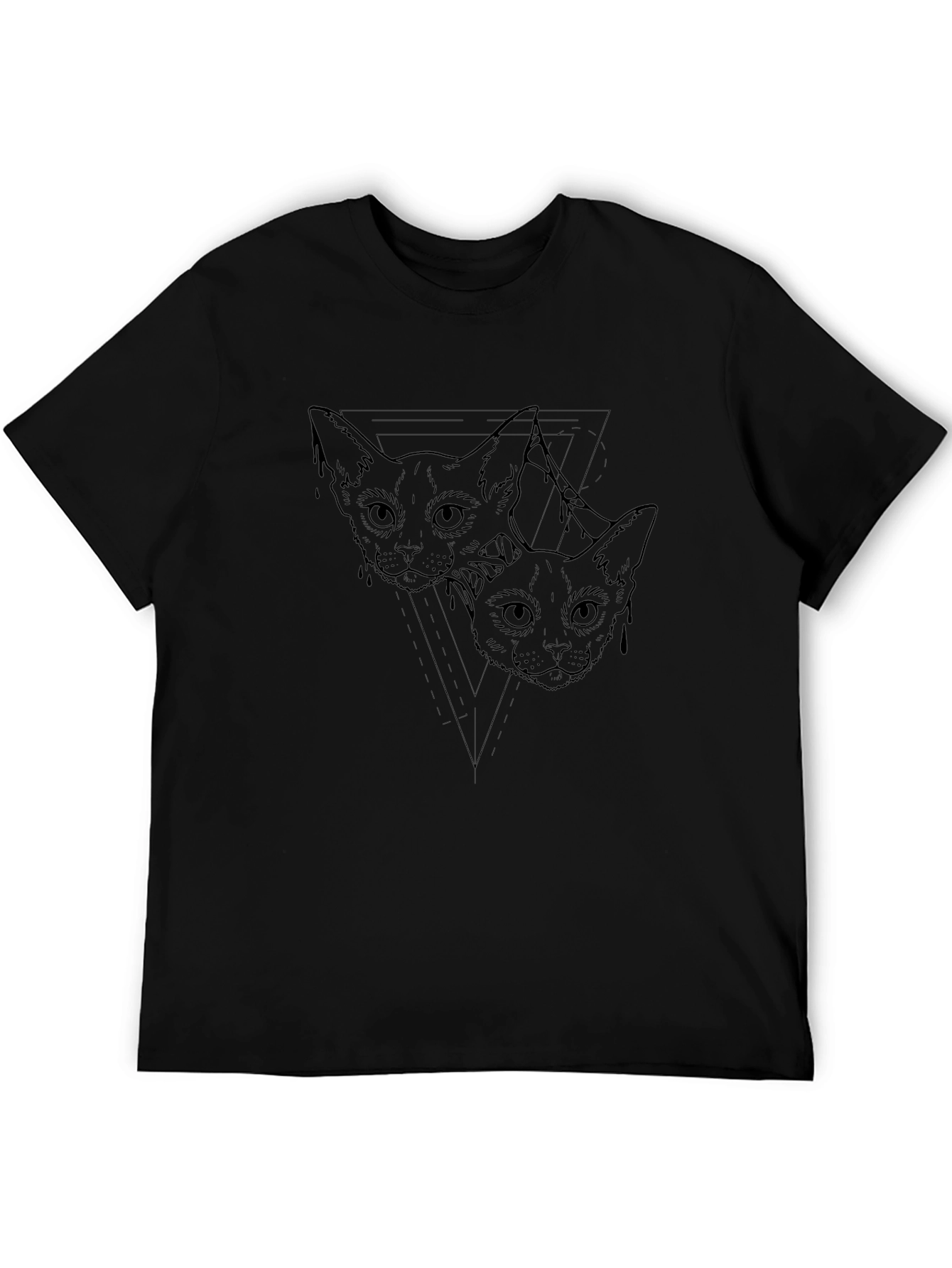 Mens Black Cat Graphic Tee - Artistic Design