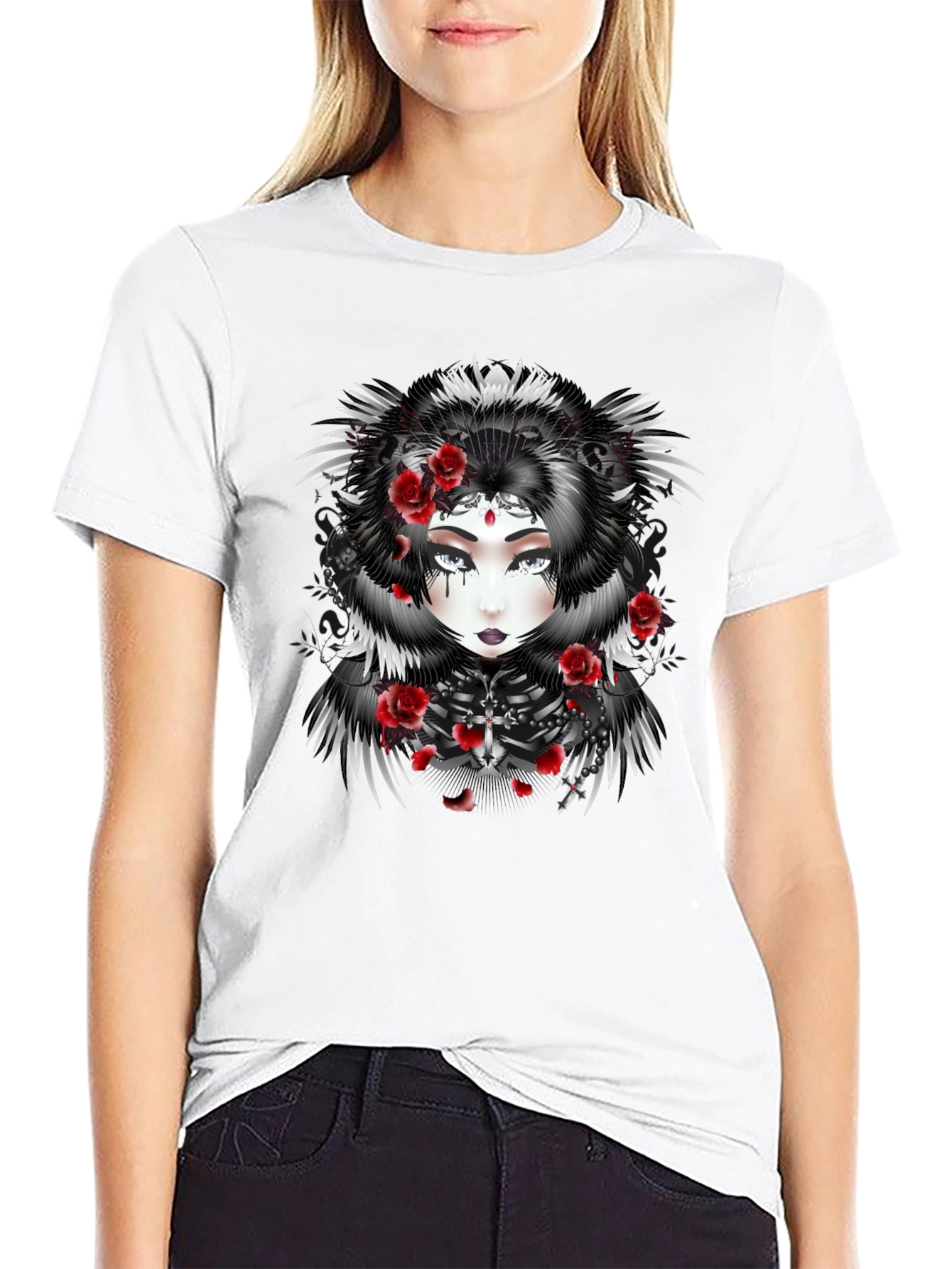 Gothic Rose Queen Graphic Black T-Shirt