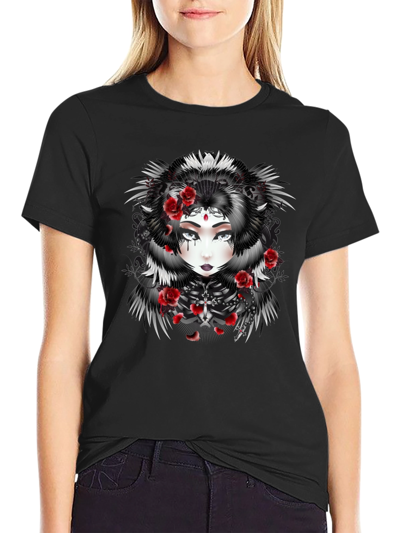 Gothic Rose Queen Graphic Black T-Shirt