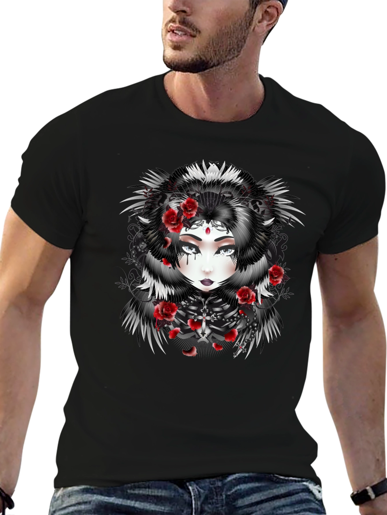 Gothic Rose Queen Graphic Black T-Shirt