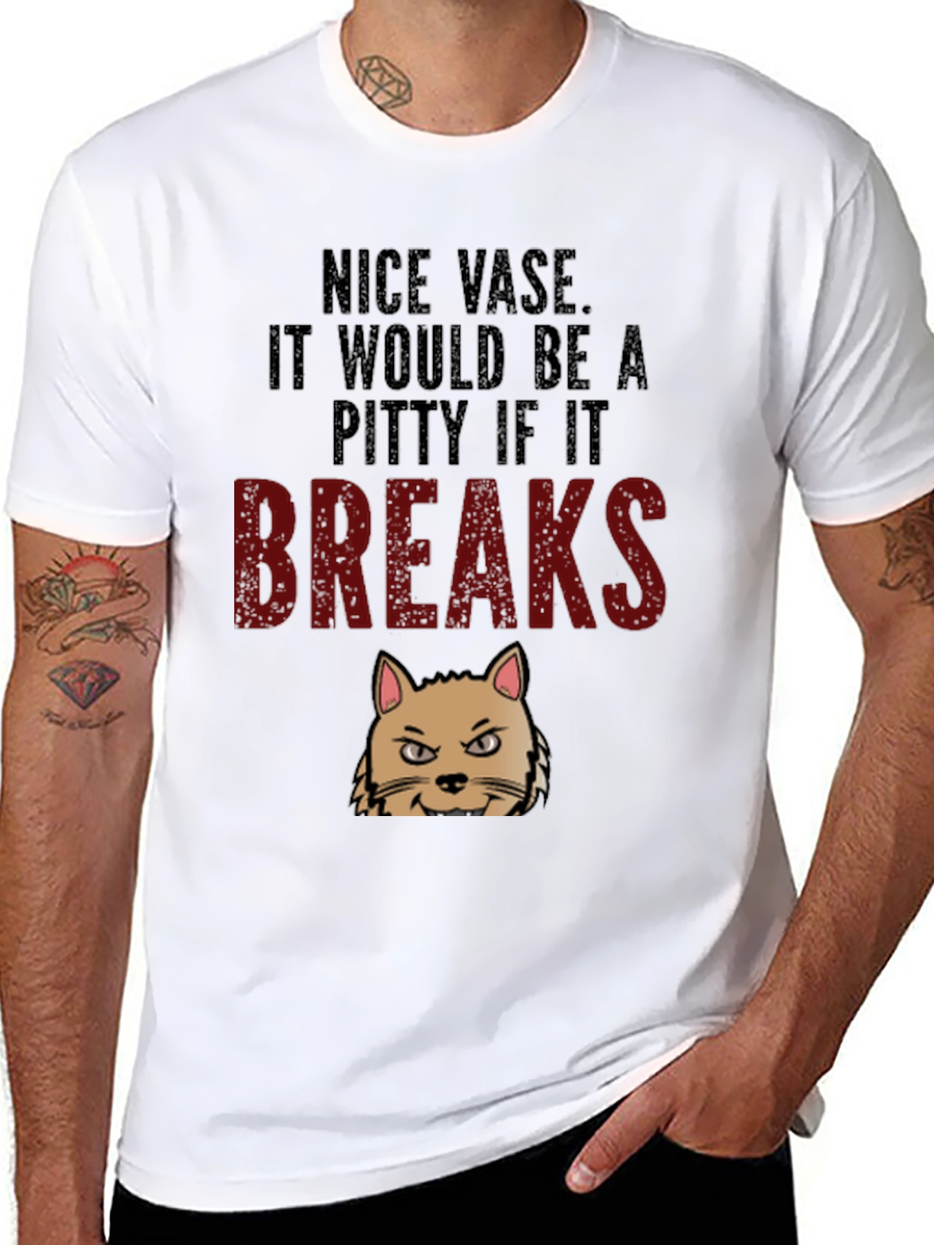 Nice Vase Cat Breaks Funny Mens T-Shirt