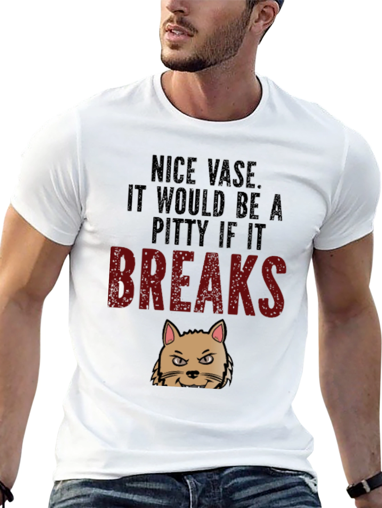 Nice Vase Cat Breaks Funny Mens T-Shirt