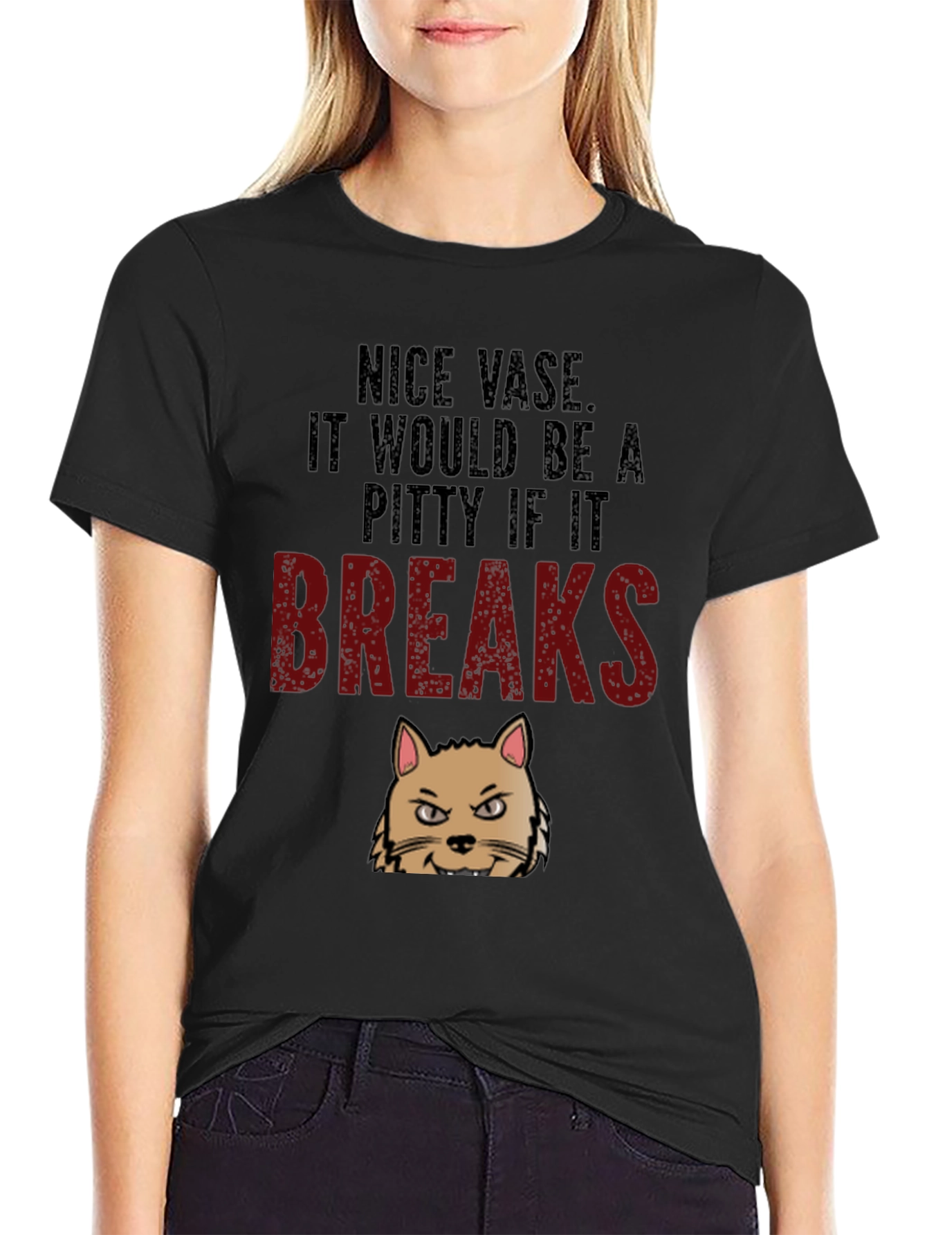 Nice Vase Cat Breaks Funny Mens T-Shirt