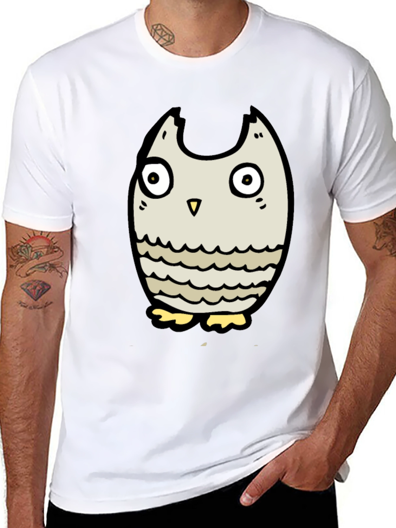 Black Owl Graphic Tee - Mens Cartoon Owl T-Shirt