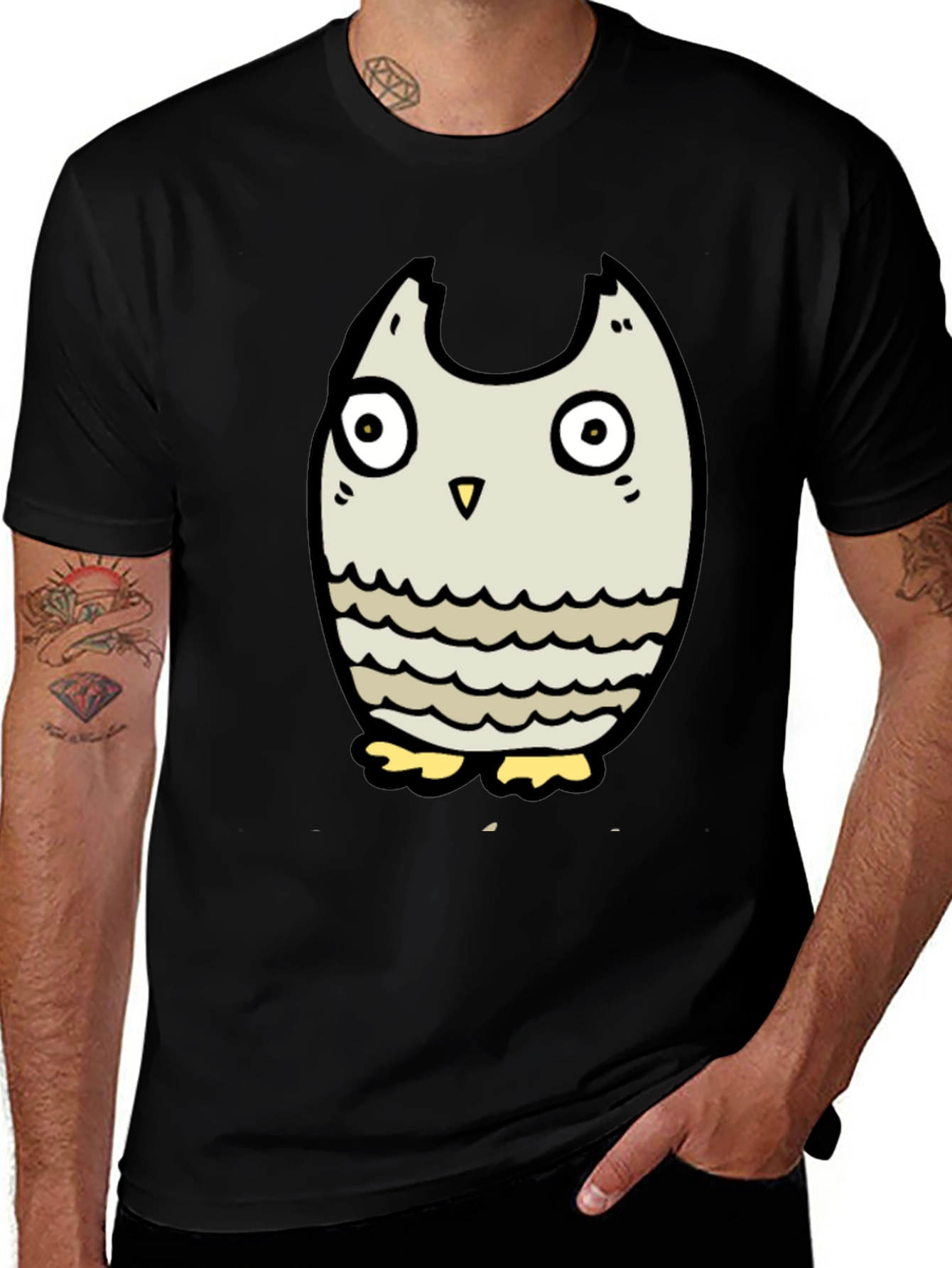 Black Owl Graphic Tee - Mens Cartoon Owl T-Shirt