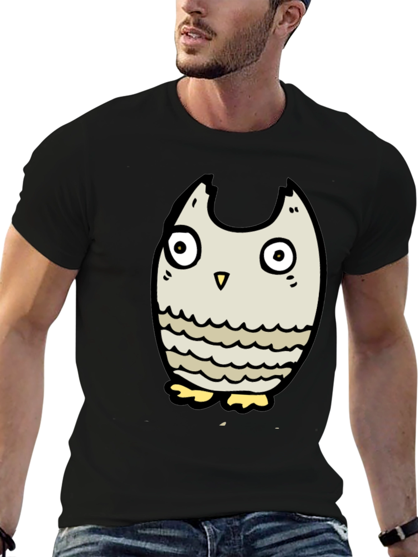Black Owl Graphic Tee - Mens Cartoon Owl T-Shirt