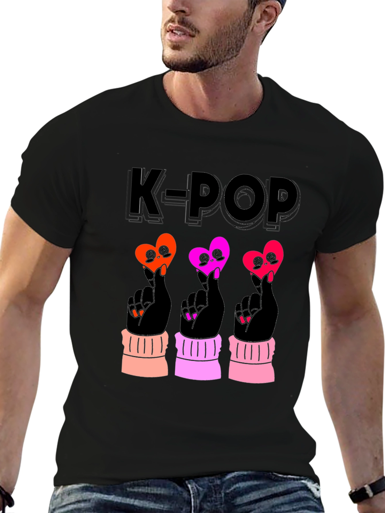 K-Pop Heart Sign Black T-Shirt