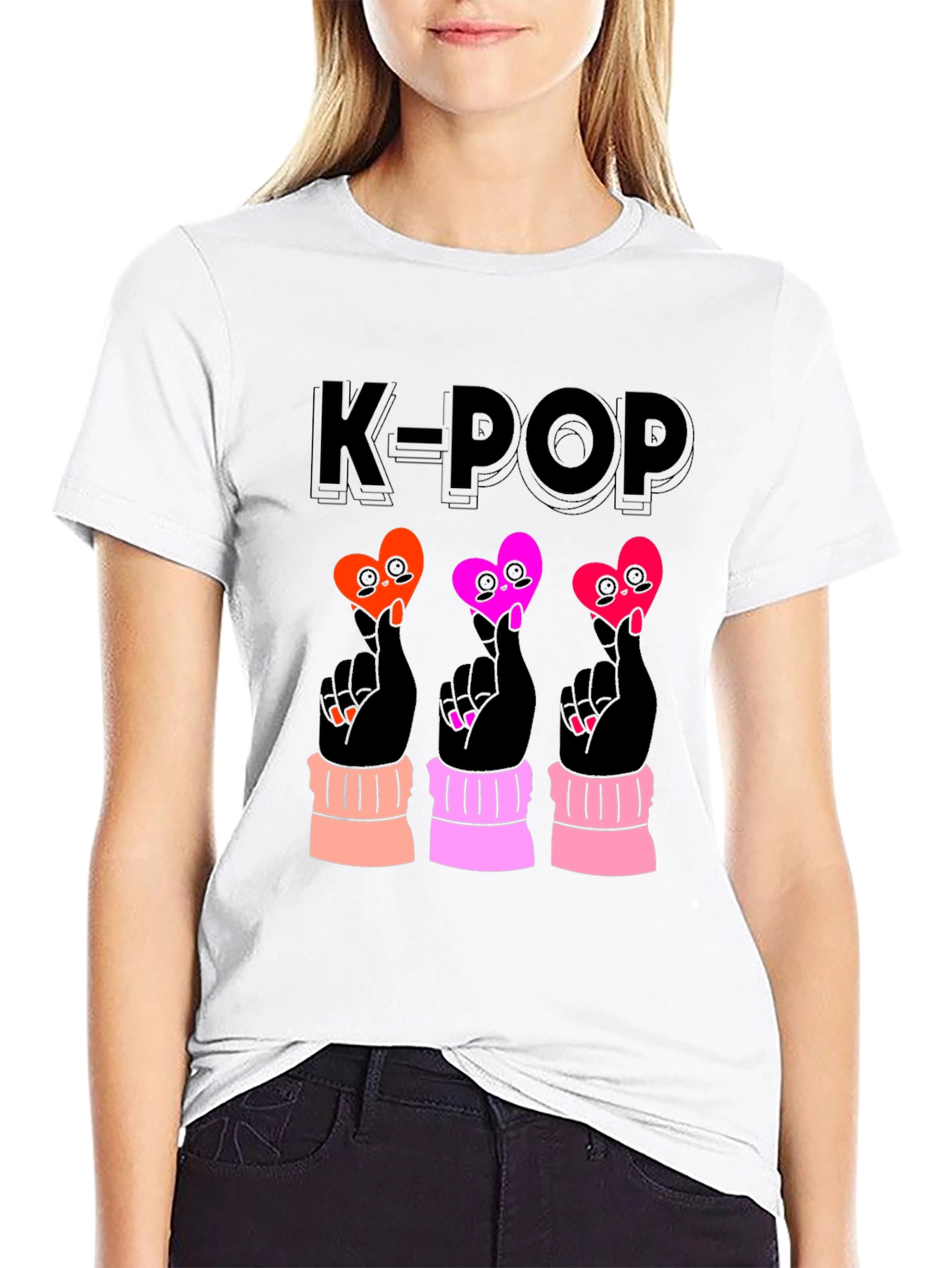 K-Pop Heart Sign Black T-Shirt