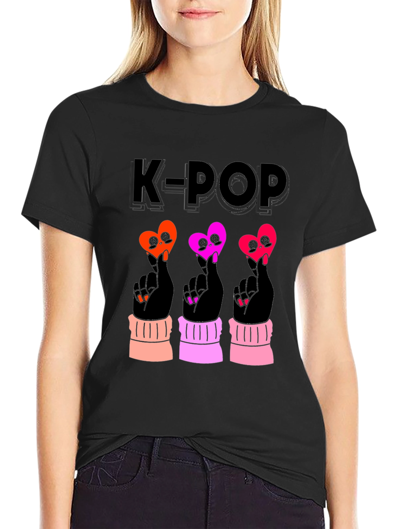 K-Pop Heart Sign Black T-Shirt