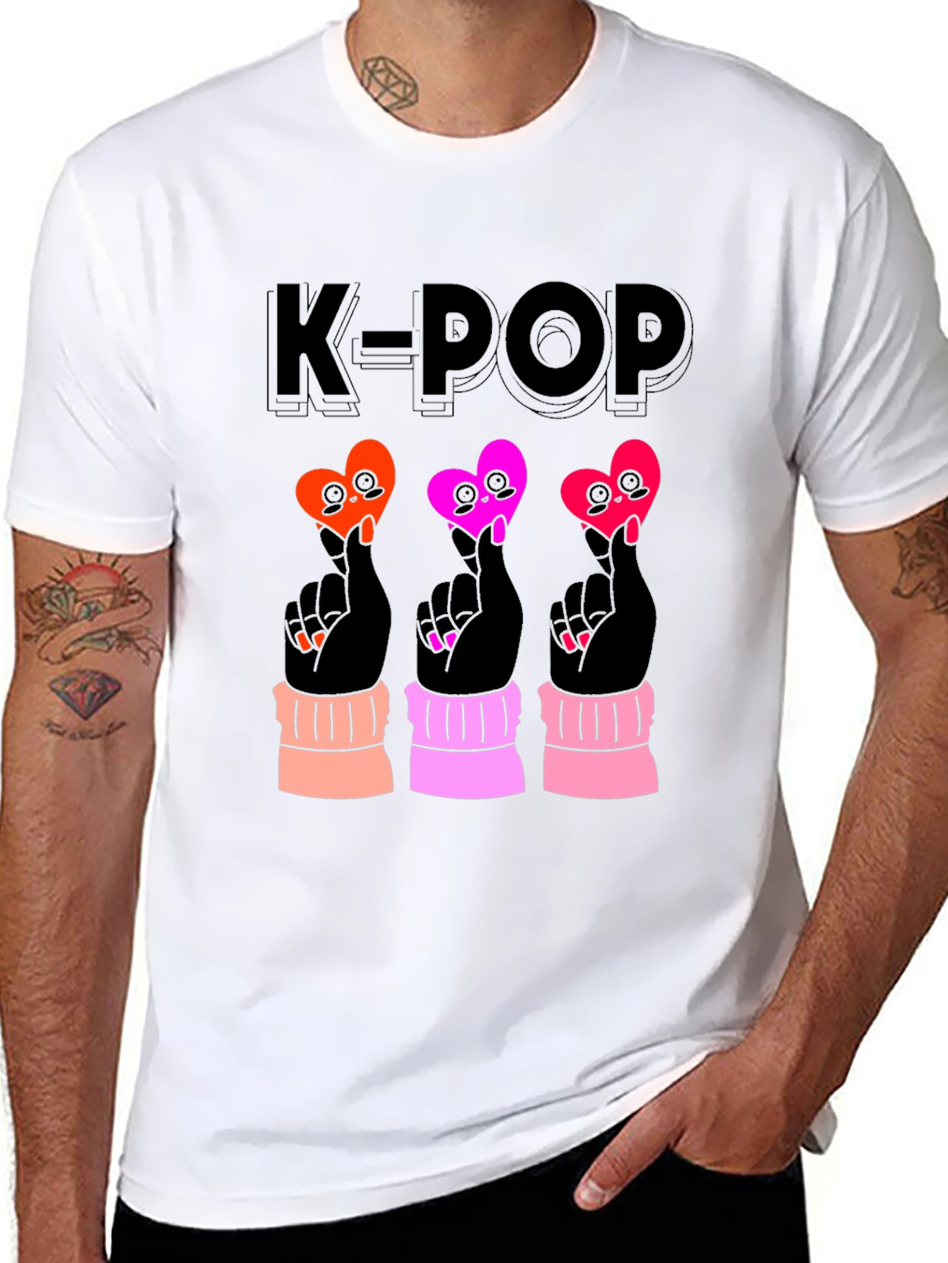 K-Pop Heart Sign Black T-Shirt