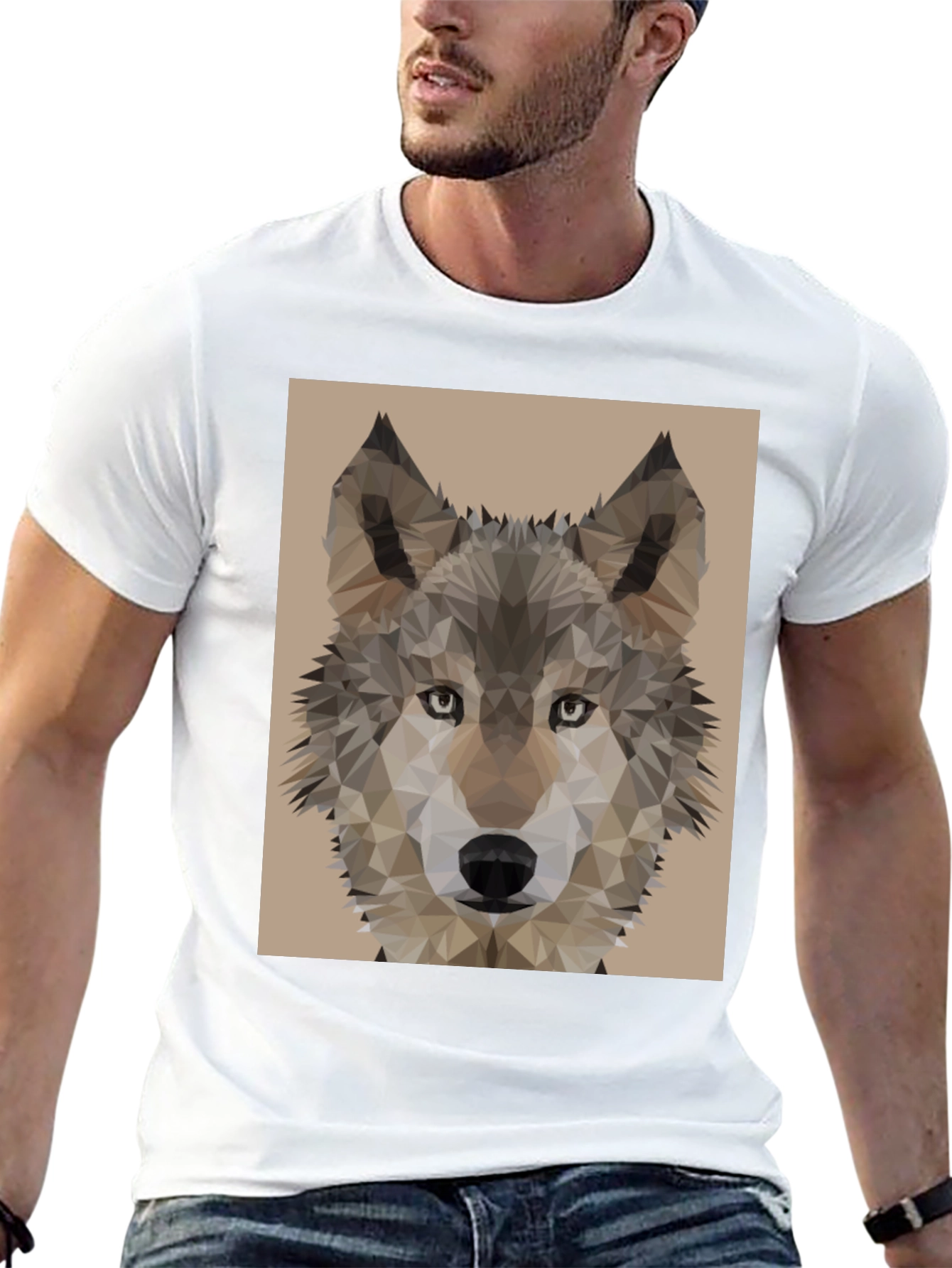 Geometric Wolf Head Graphic Tee - Mens Black T-Shirt