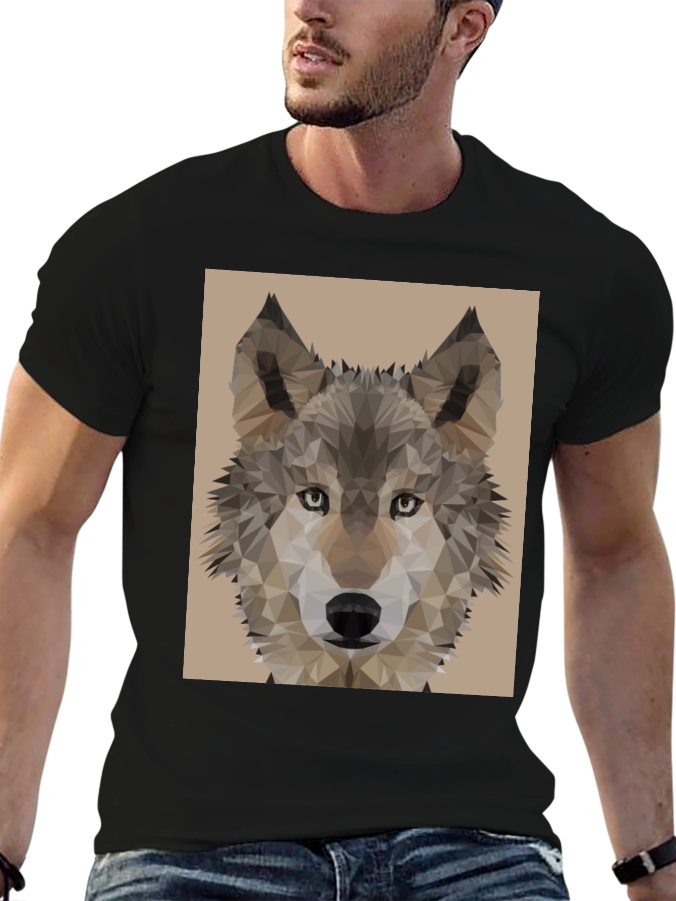 Geometric Wolf Head Graphic Tee - Mens Black T-Shirt
