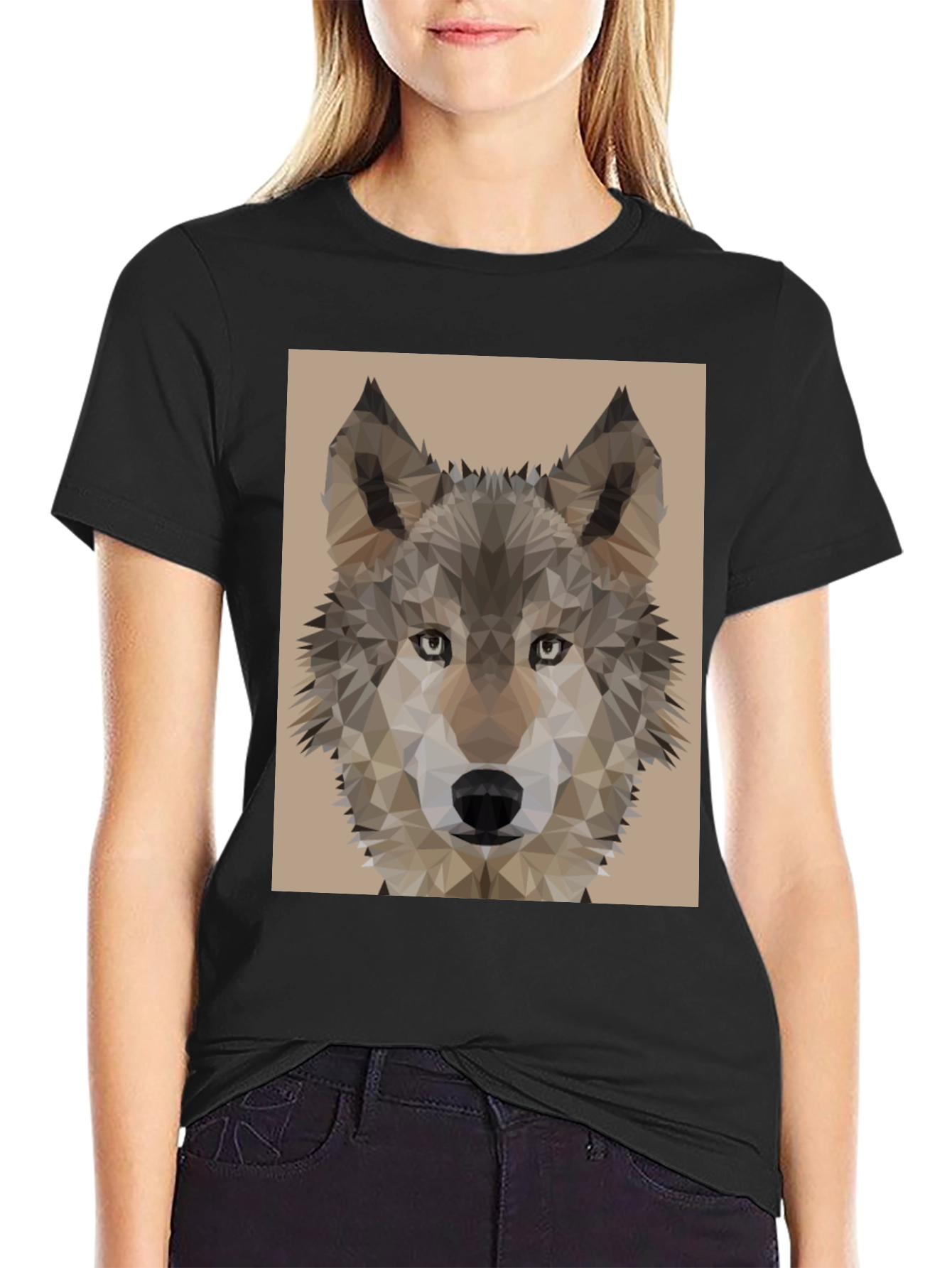 Geometric Wolf Head Graphic Tee - Mens Black T-Shirt