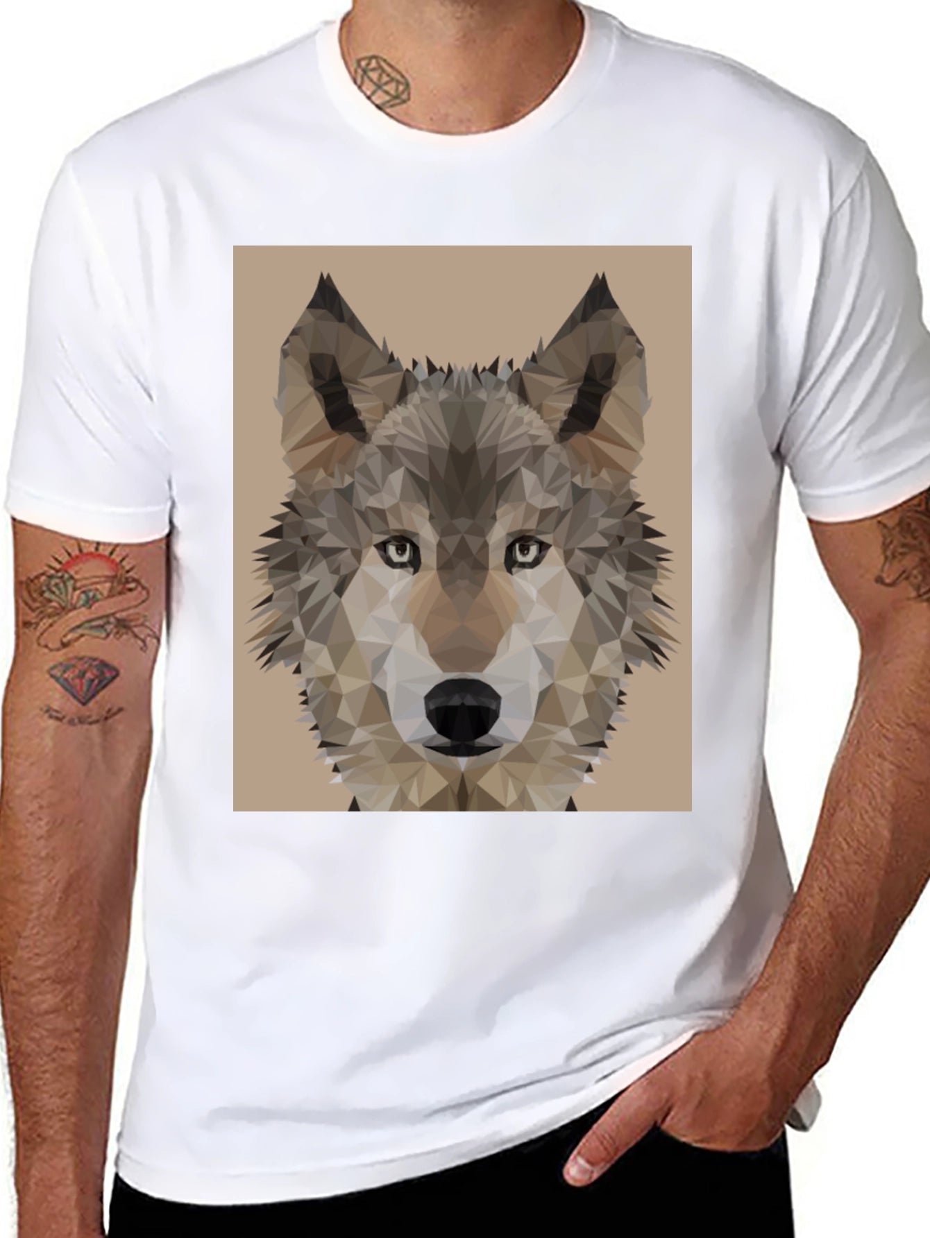 Geometric Wolf Head Graphic Tee - Mens Black T-Shirt