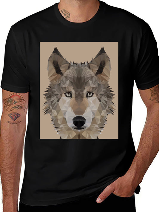 Geometric Wolf Head Graphic Tee - Mens Black T-Shirt