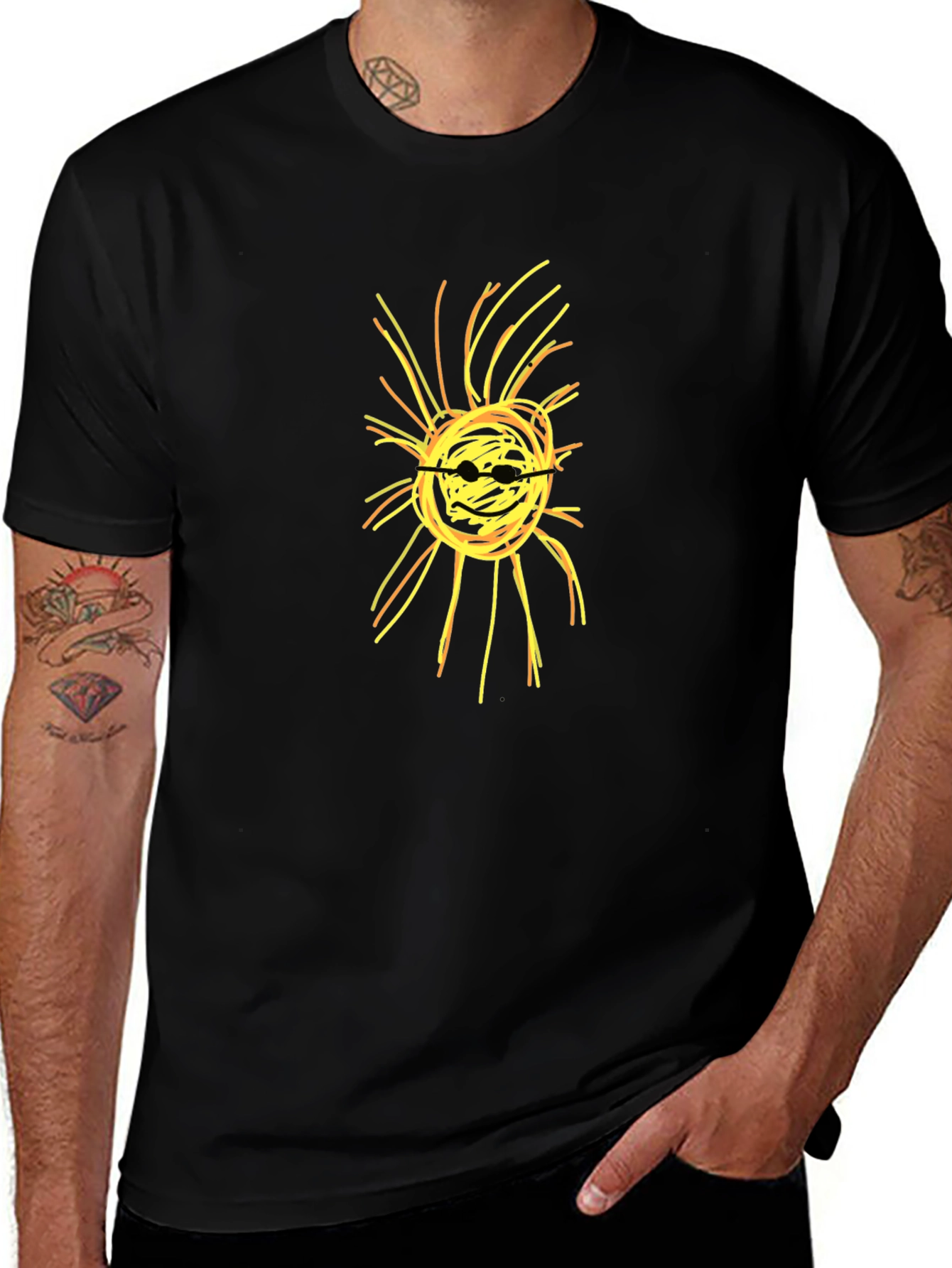 Abstract Sun Graphic Black T-Shirt
