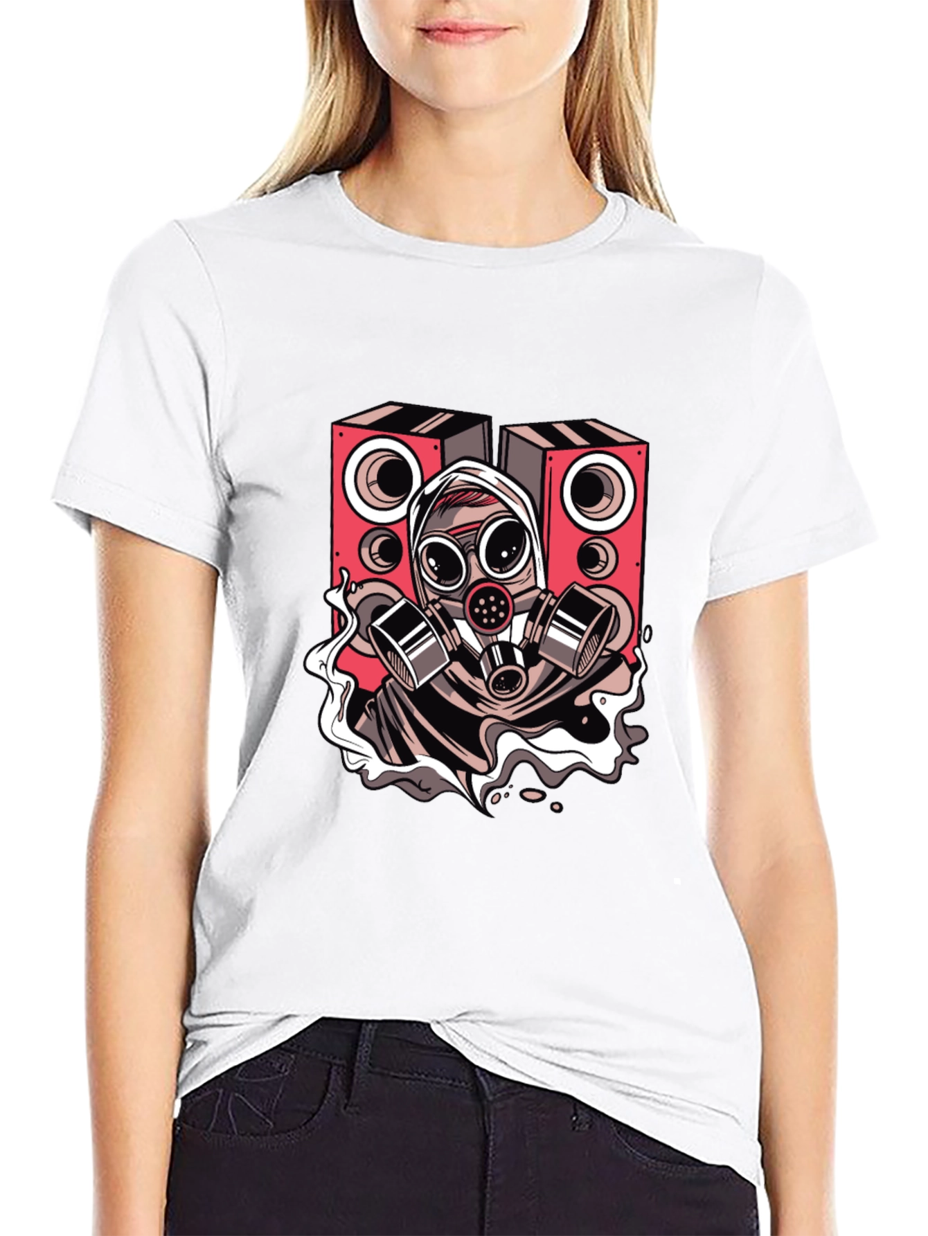 Gas Mask Rave Speaker Graphic Tee - Black