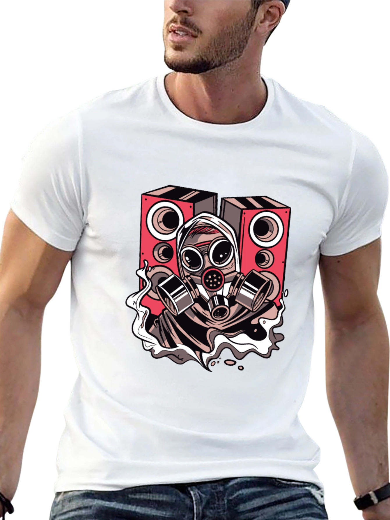Gas Mask Rave Speaker Graphic Tee - Black
