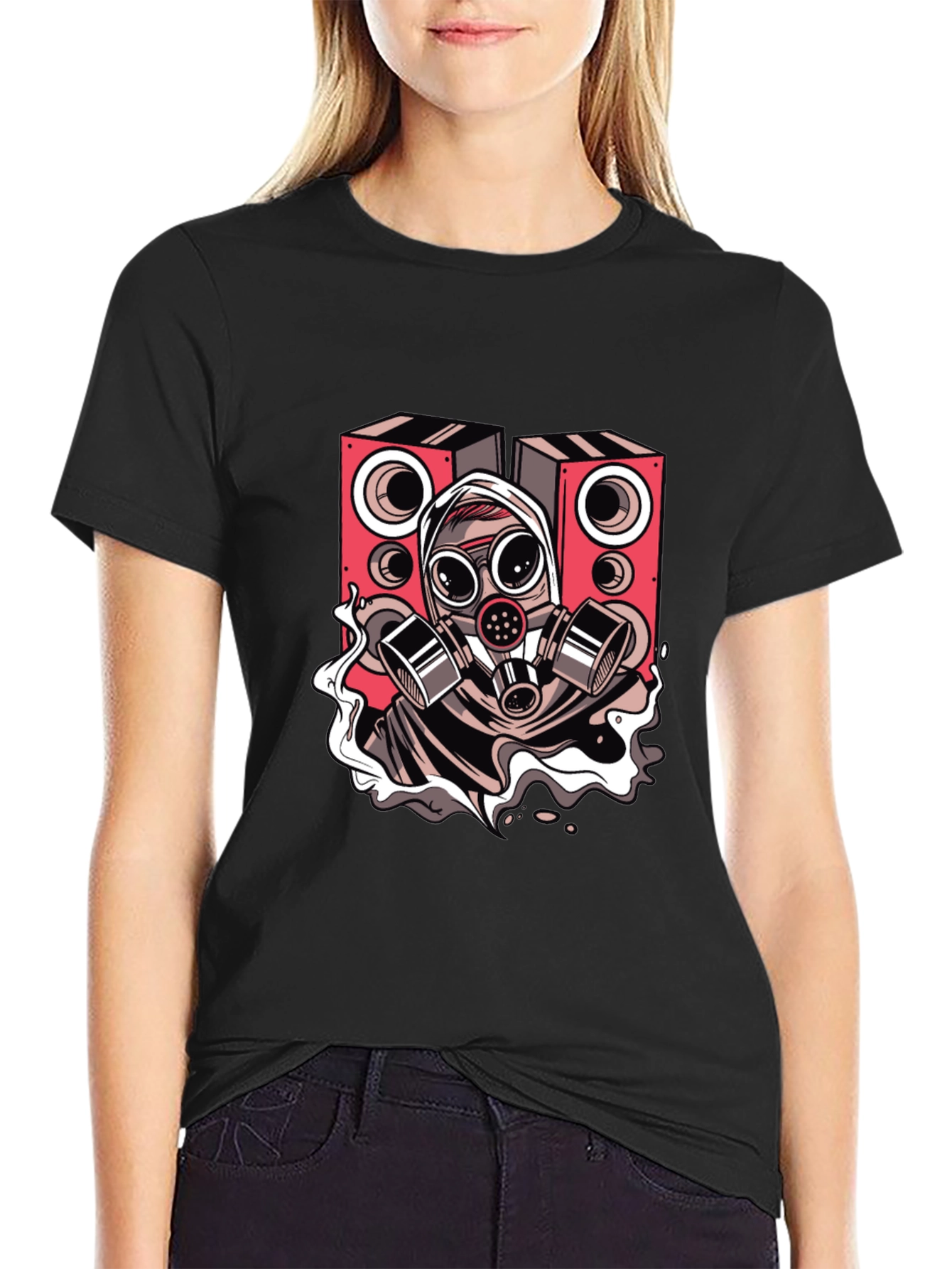 Gas Mask Rave Speaker Graphic Tee - Black