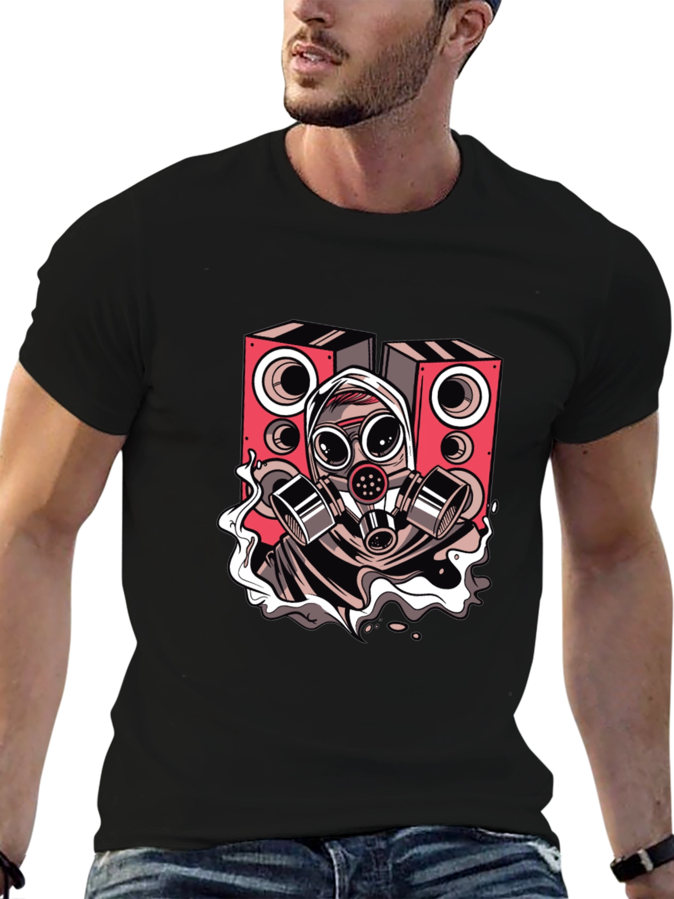 Gas Mask Rave Speaker Graphic Tee - Black