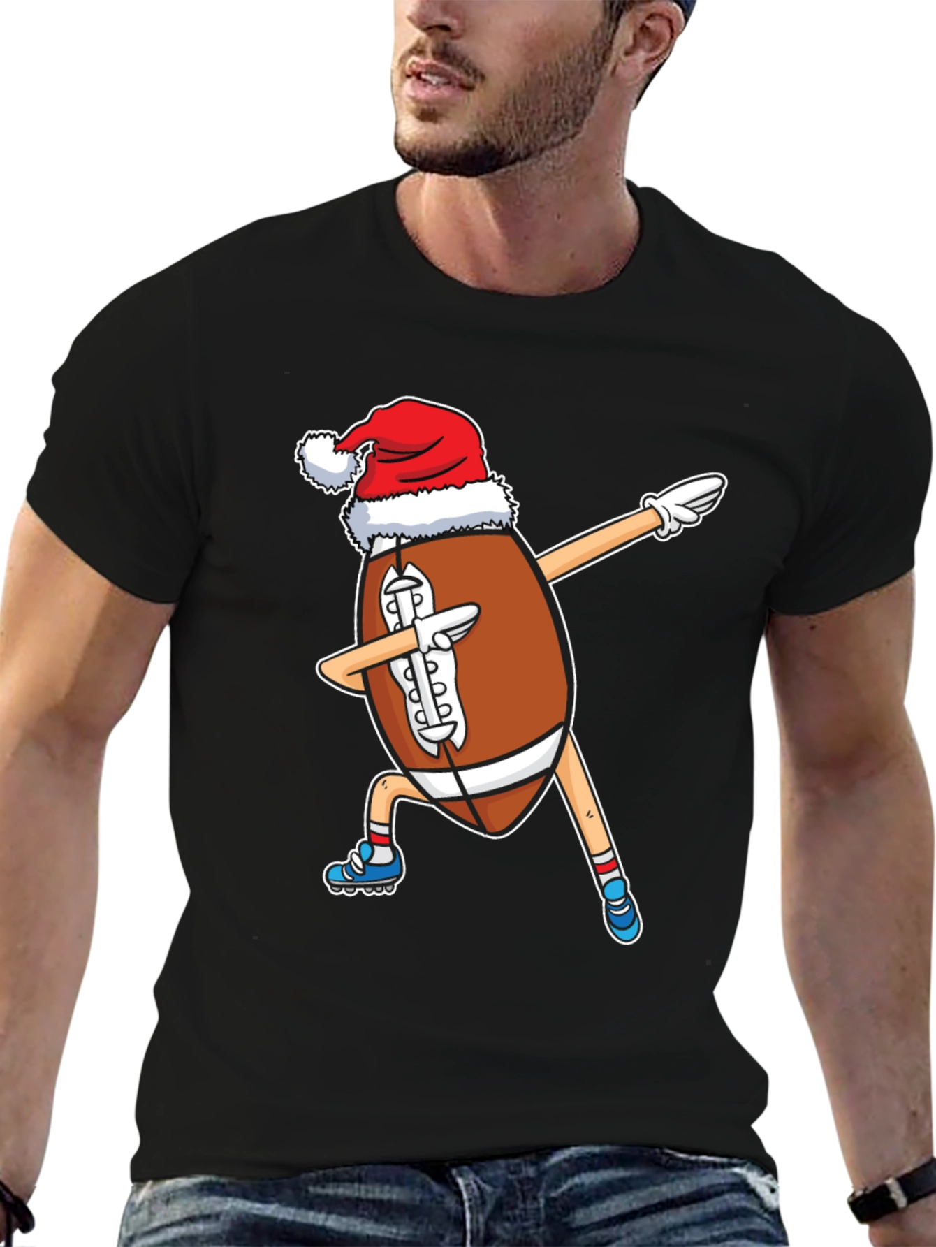 Festive Football Dabbing Santa Hat T-Shirt