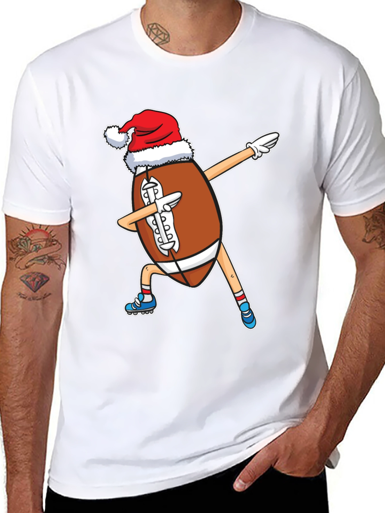Festive Football Dabbing Santa Hat T-Shirt