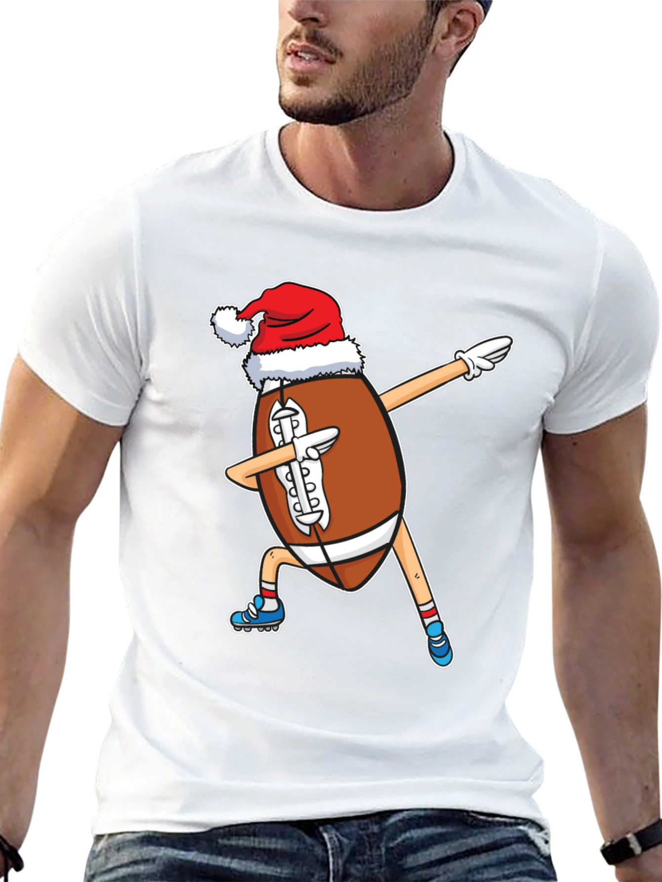 Festive Football Dabbing Santa Hat T-Shirt
