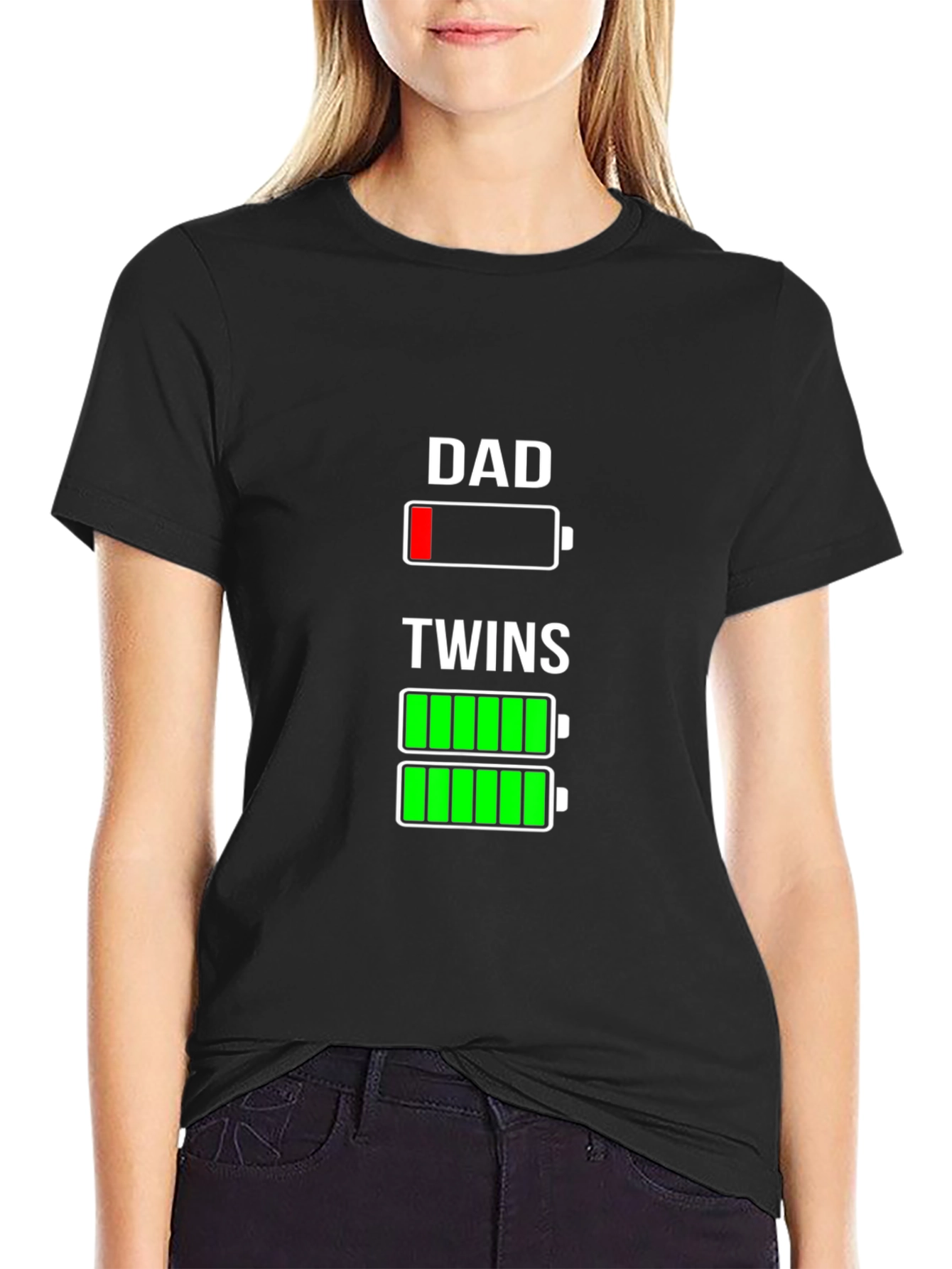 Dad of Twins T-Shirt - Low Battery Funny Tee