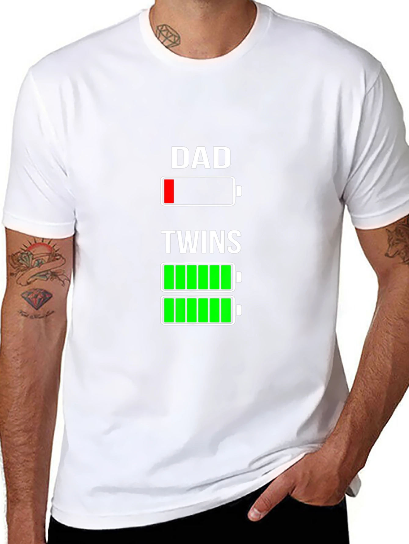 Dad of Twins T-Shirt - Low Battery Funny Tee