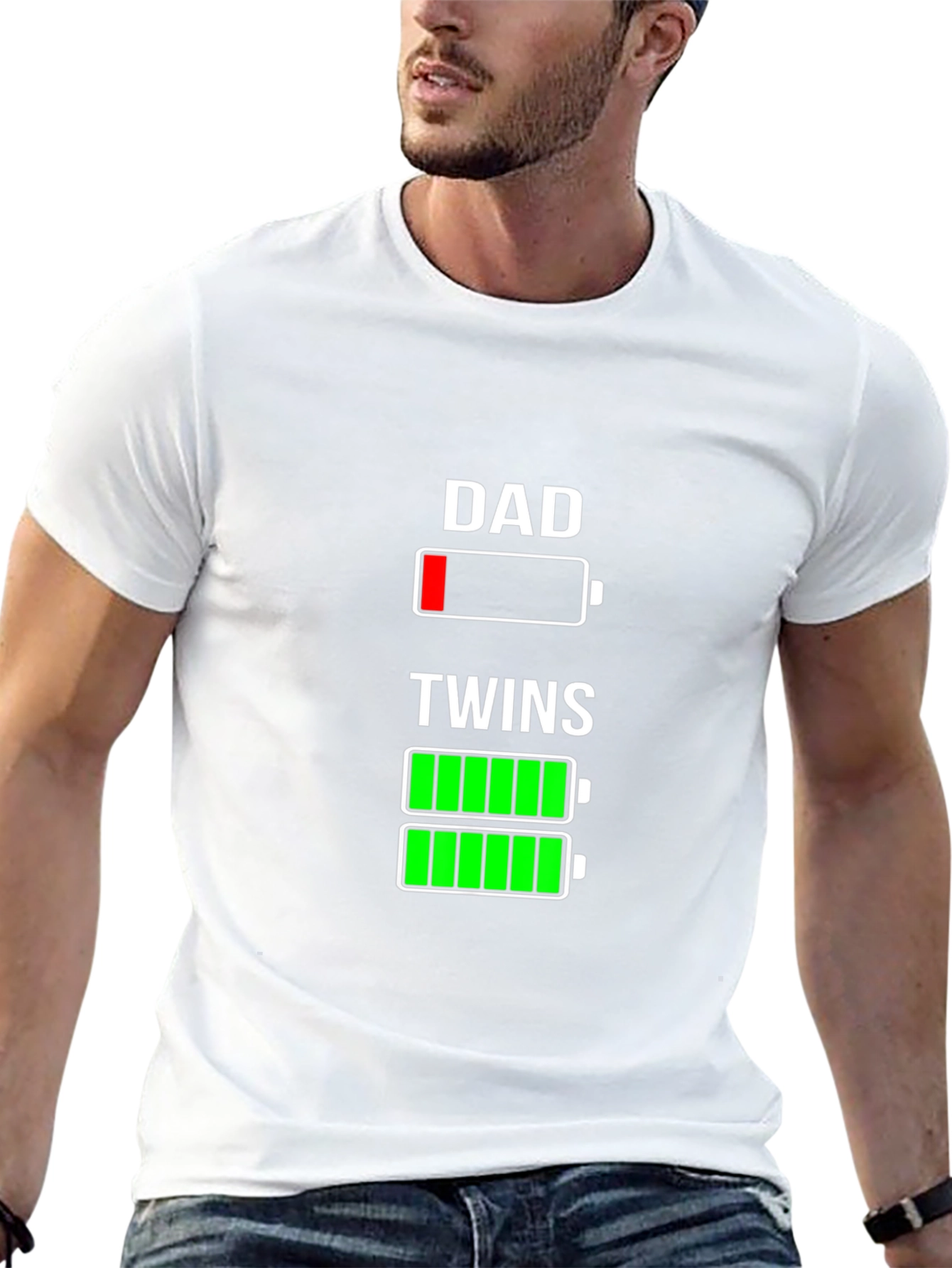Dad of Twins T-Shirt - Low Battery Funny Tee