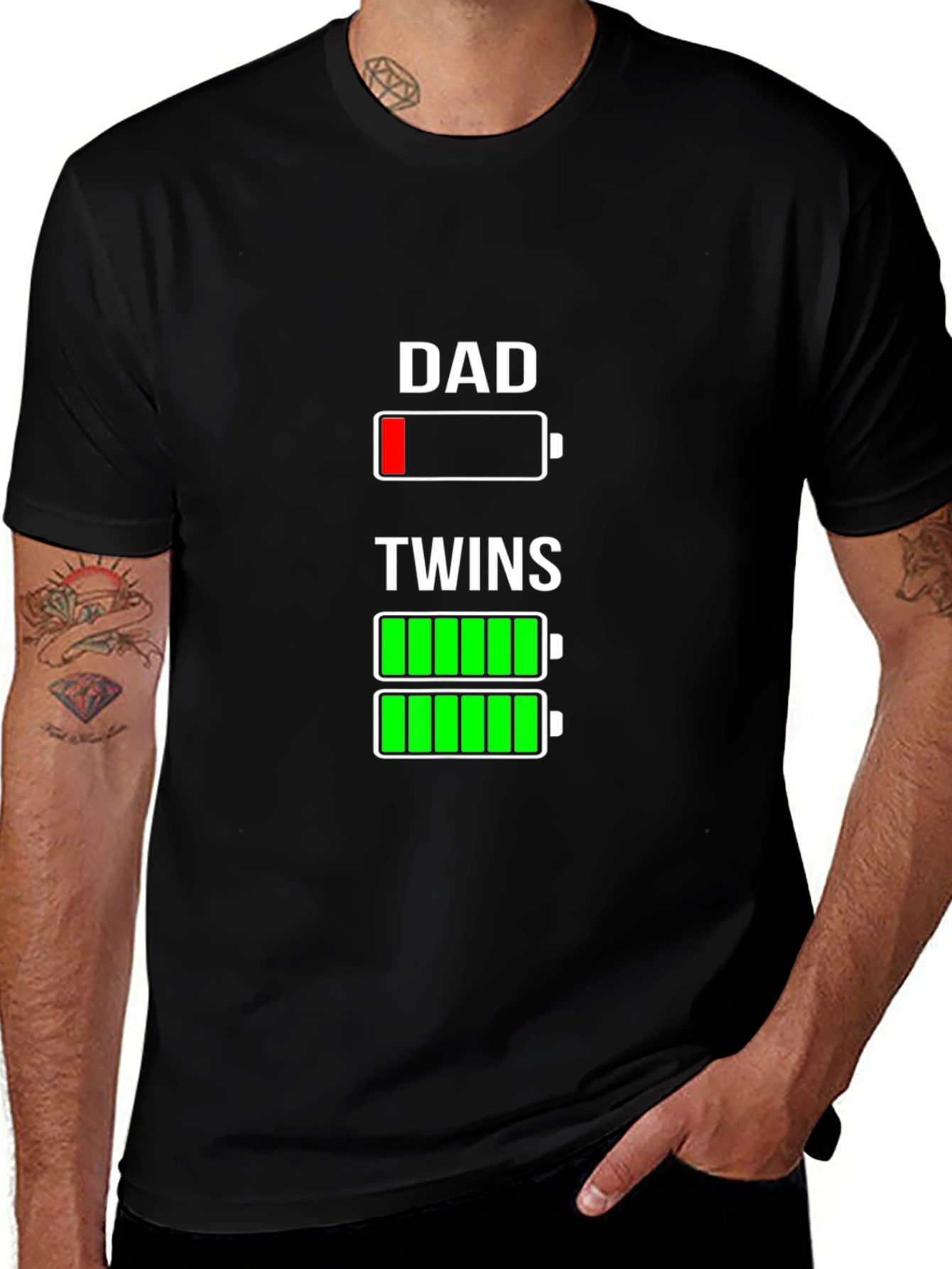 Dad of Twins T-Shirt - Low Battery Funny Tee