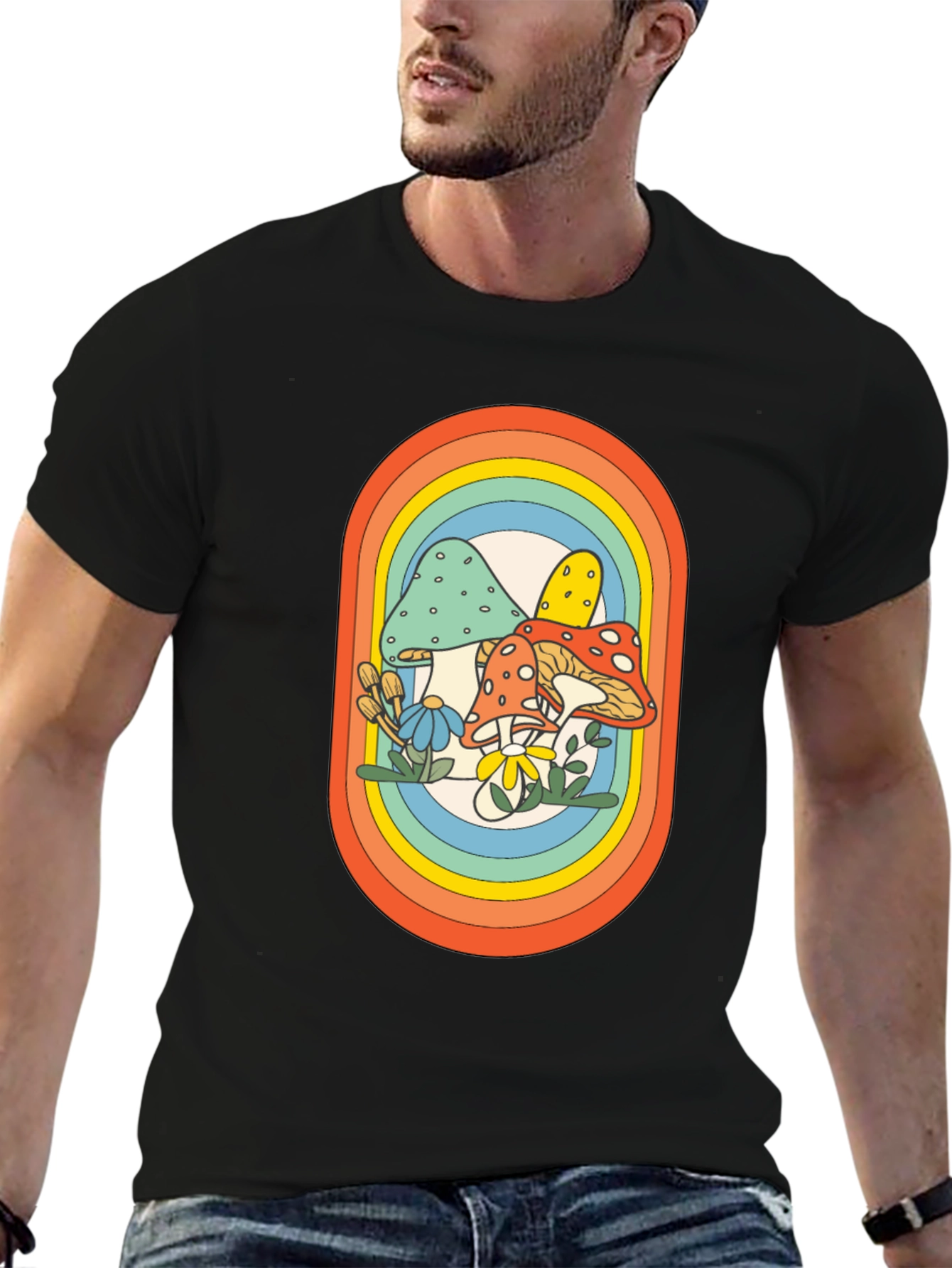 Retro Mushroom Rainbow Graphic Tee