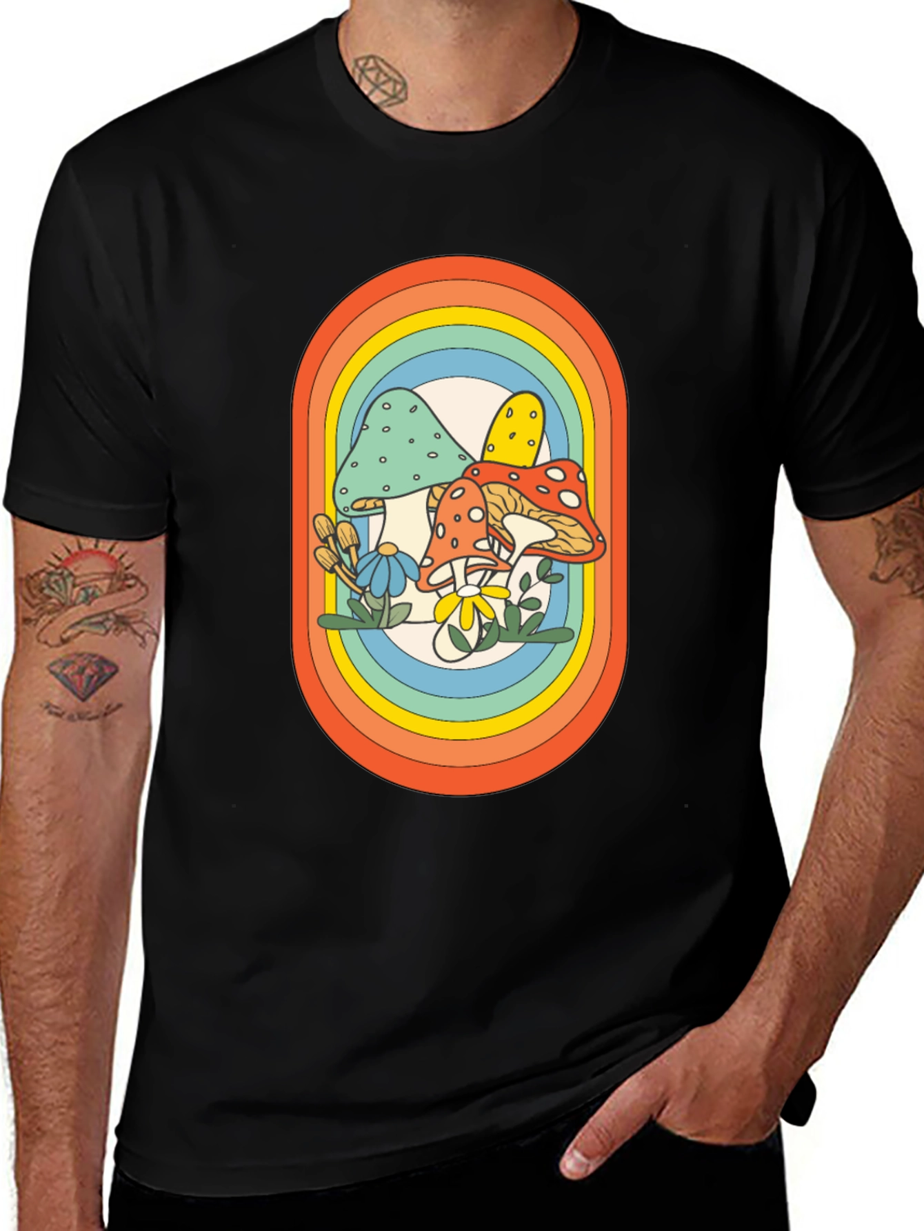 Retro Mushroom Rainbow Graphic Tee