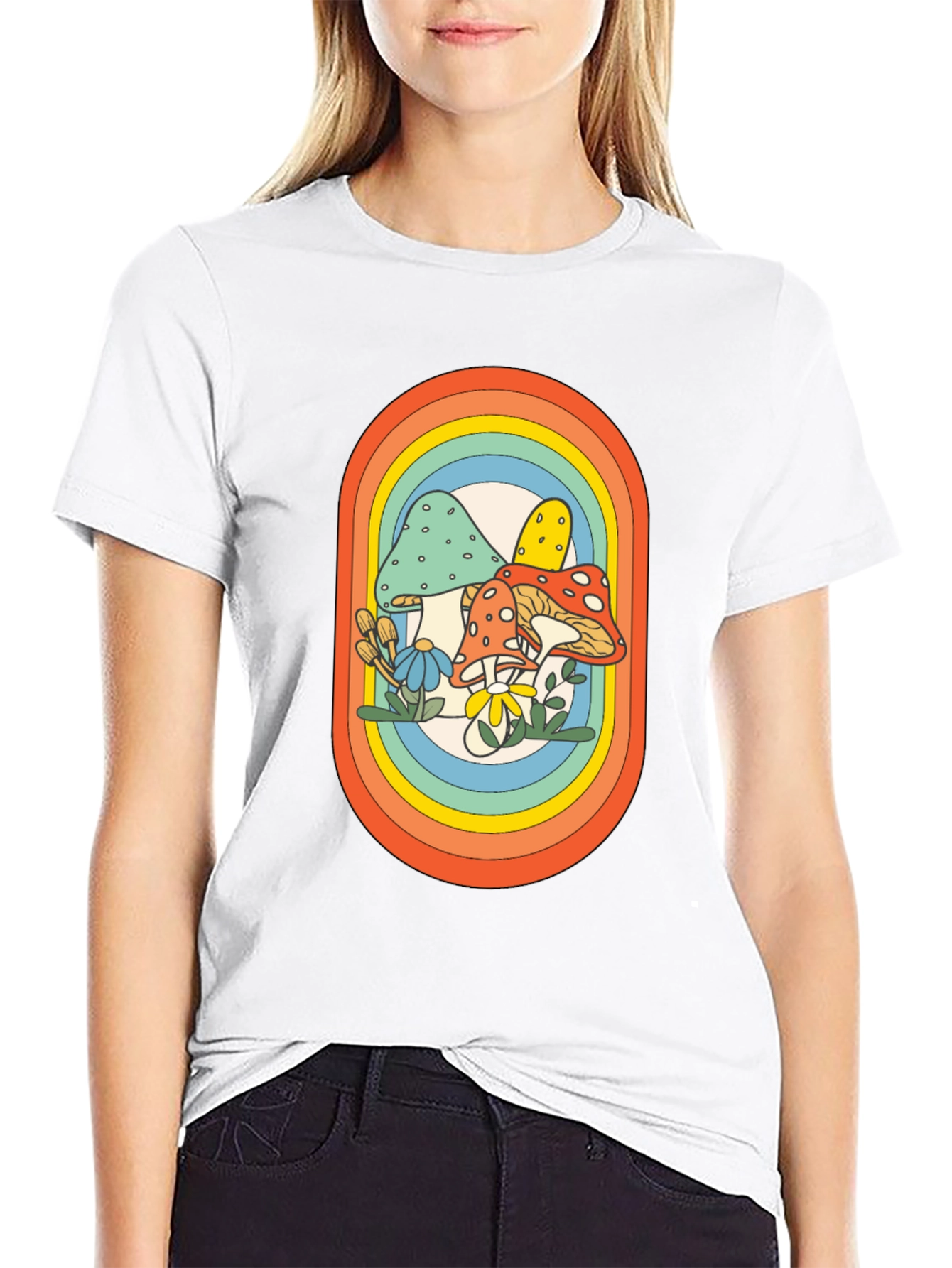 Retro Mushroom Rainbow Graphic Tee